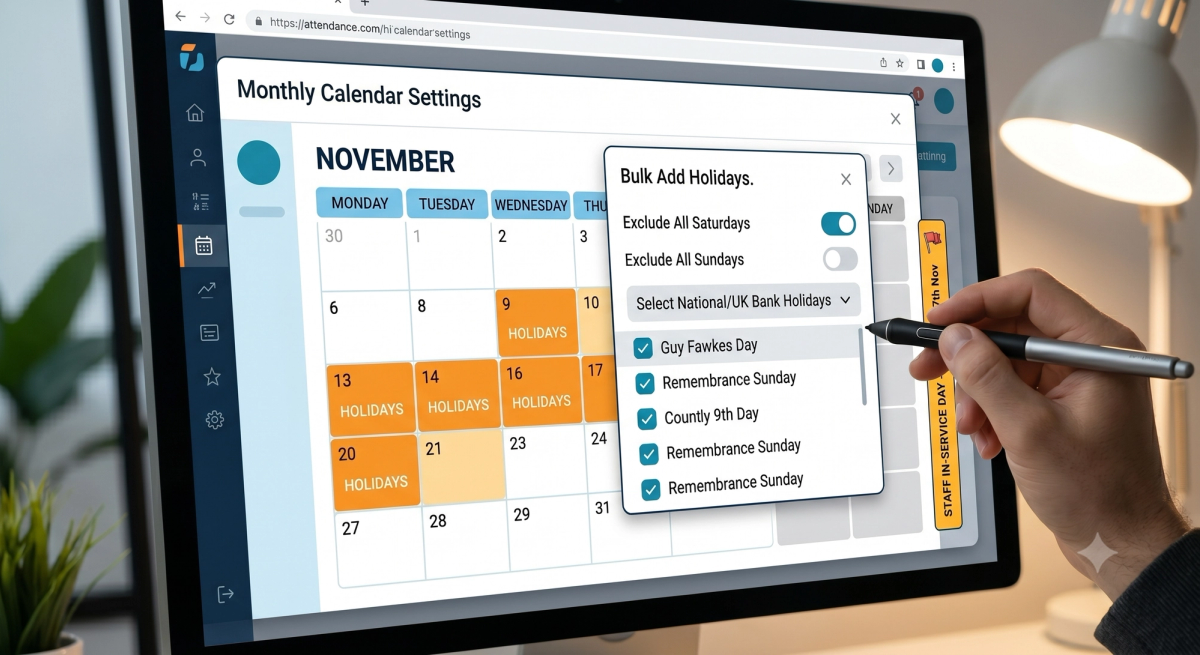 This screen shows the complex settings panel where a user can configure 'Monthly Calendar Settings.