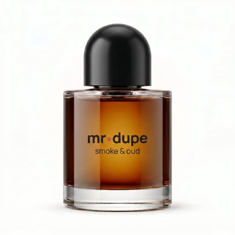 a mr. dupe fragrance bottle on a clean studio background