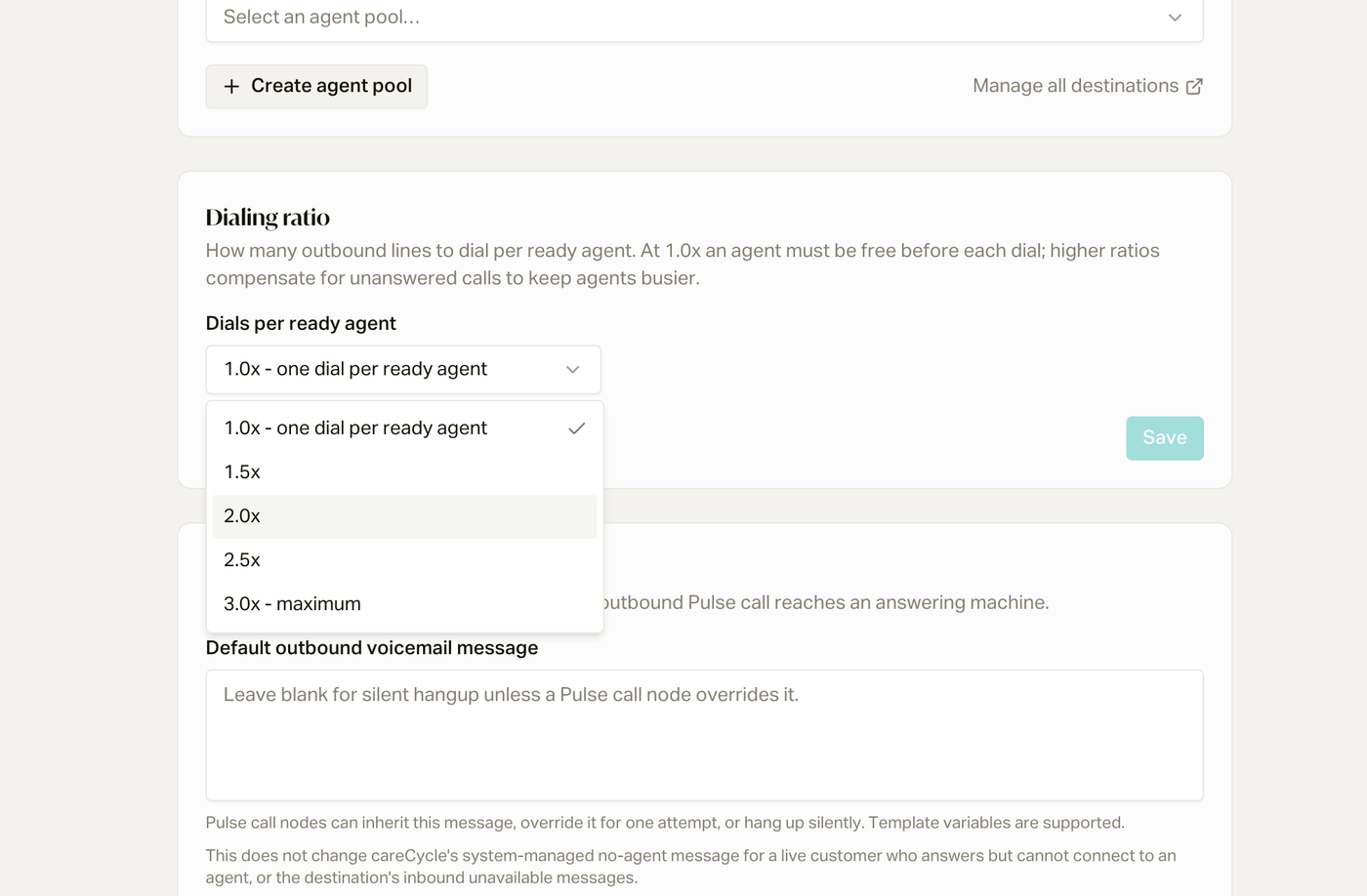 Dialing Ratio Dropdown
