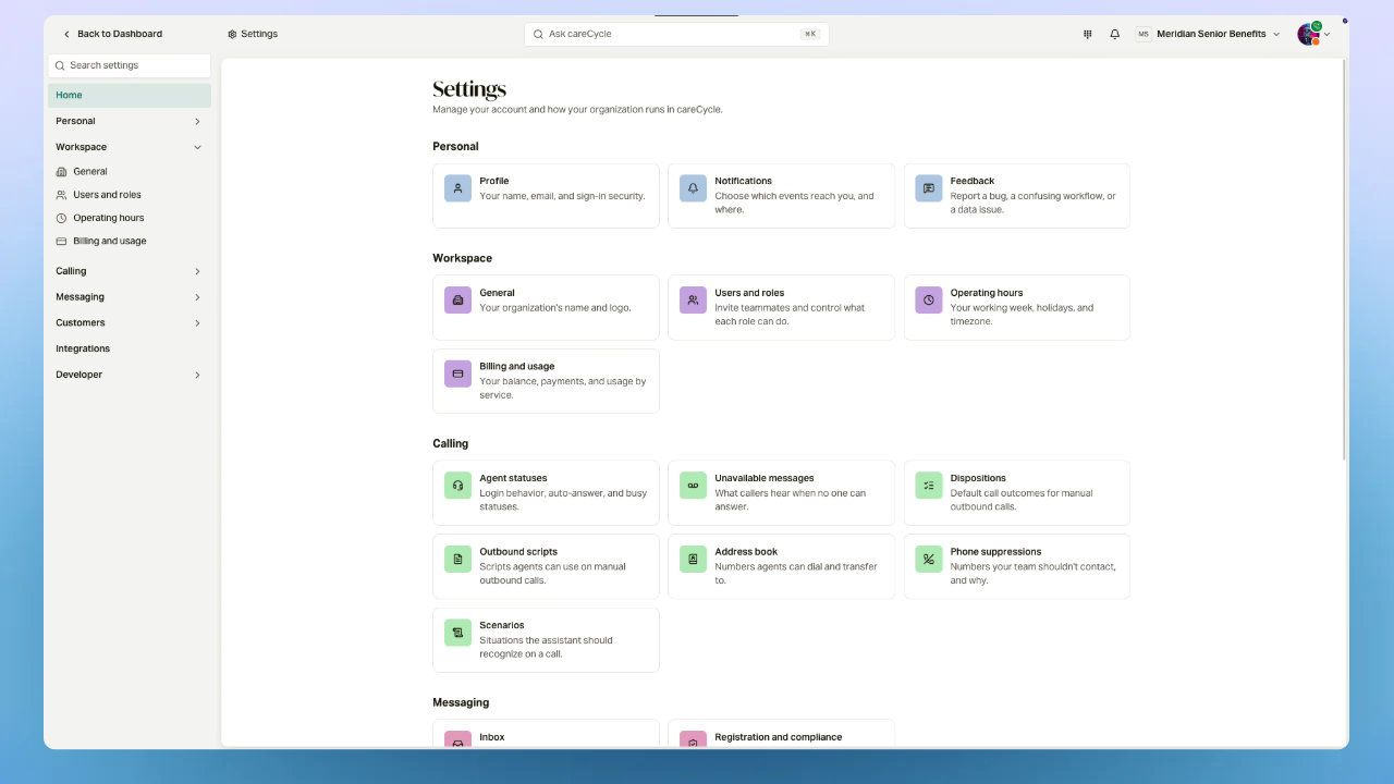 New Settings Page
