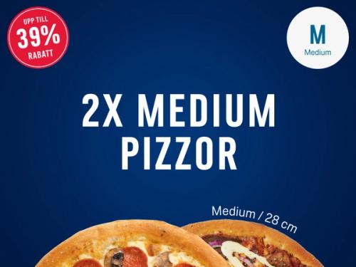 2 Medium pizzas of your choice.