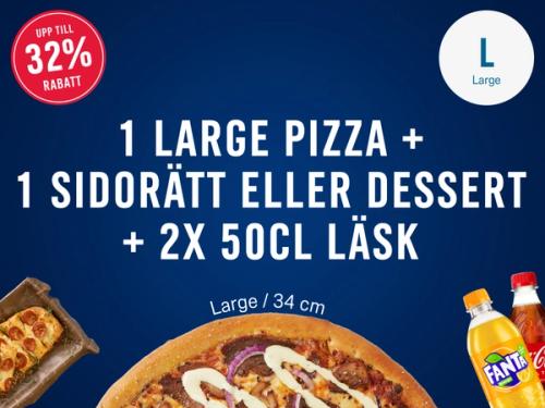 1 large pizza + 1 side/dessert + 2 x 50cl drink
