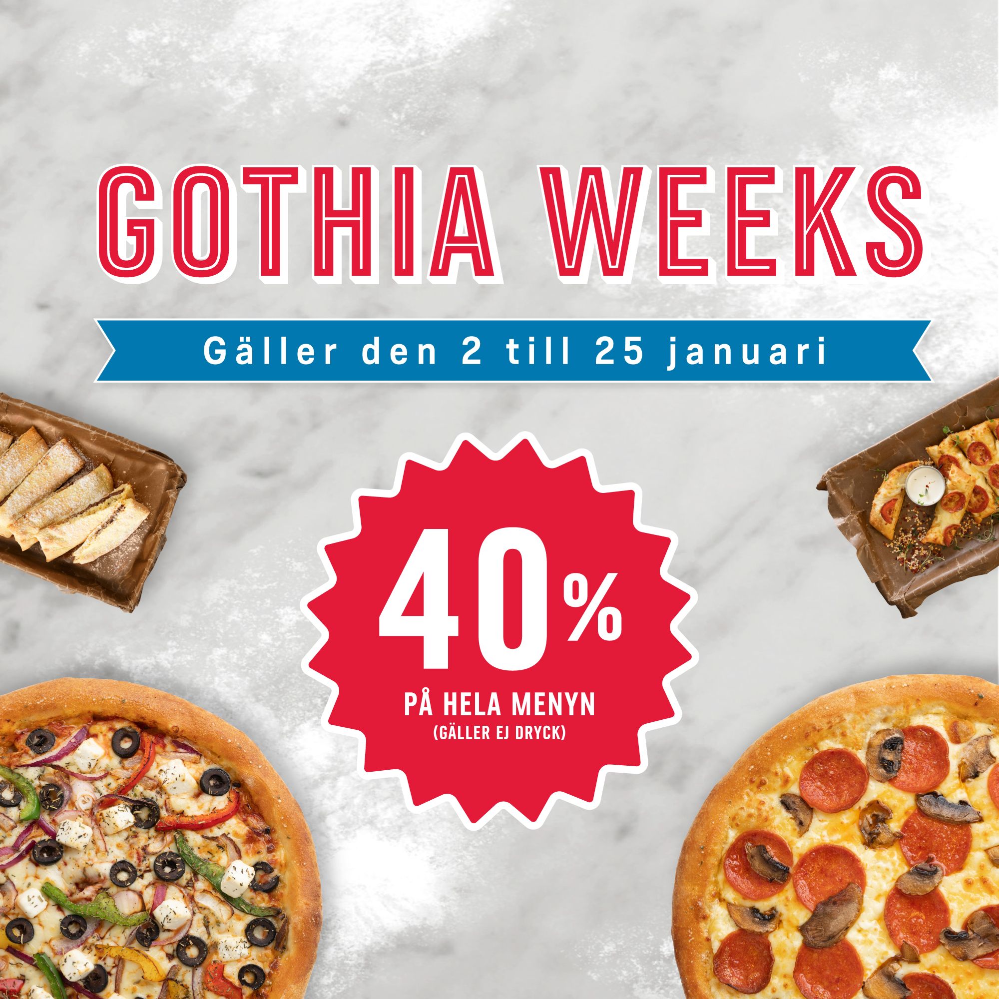 40% off on all the whole menu*