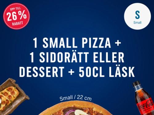 1 small pizza + 1 side/dessert + 50cl drink.