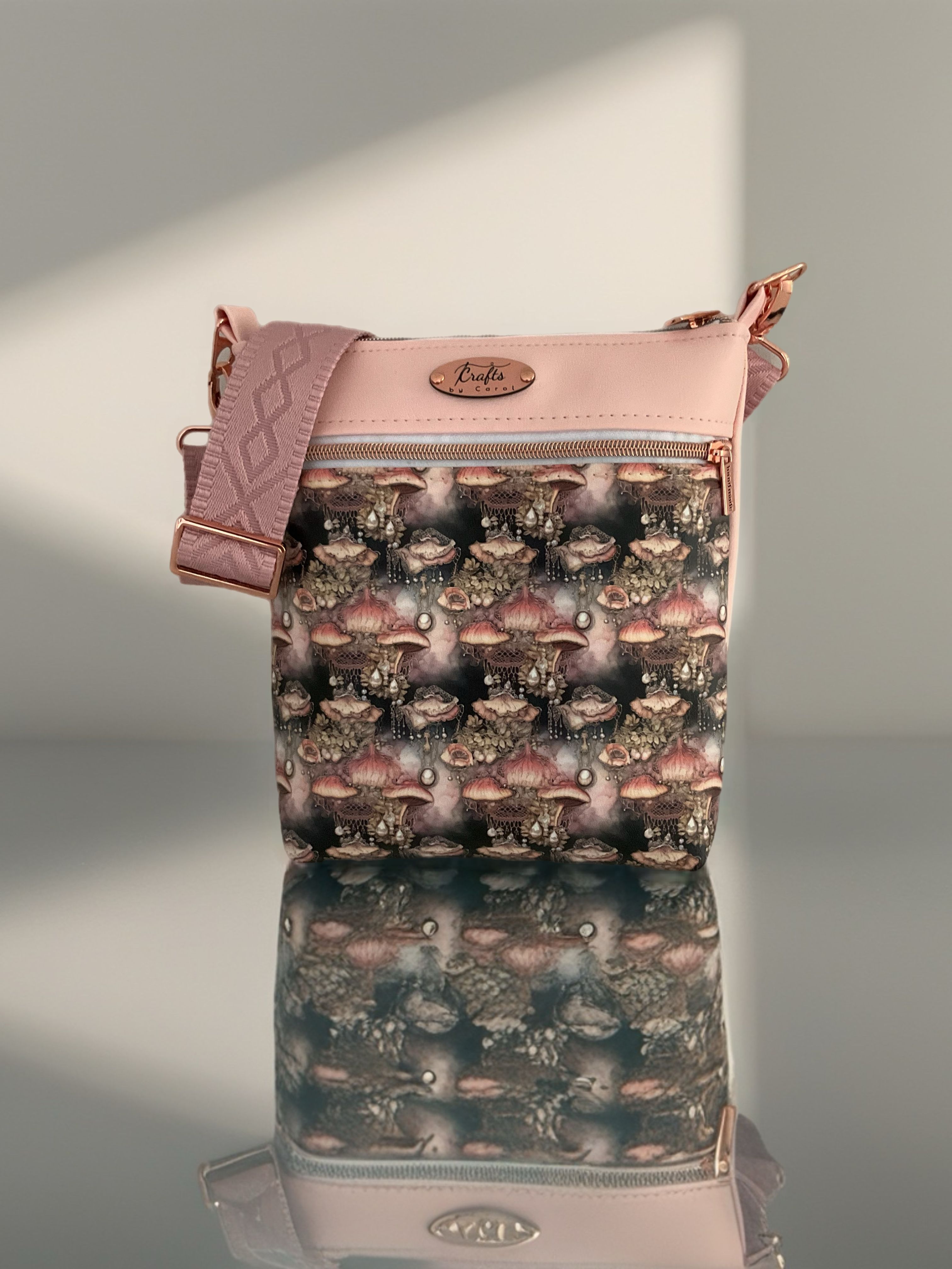 Pink bag with fungi pattern