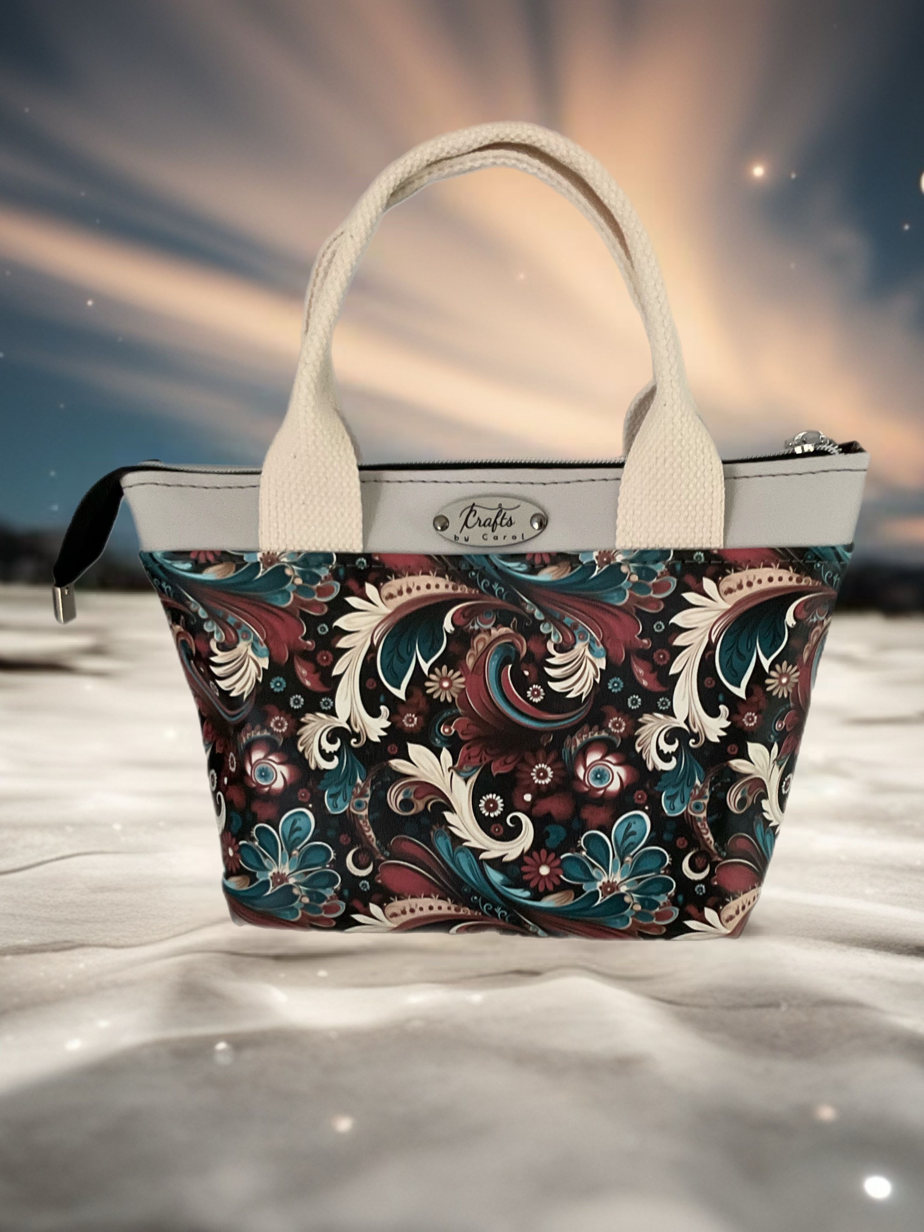 Grey handbag with abstract print