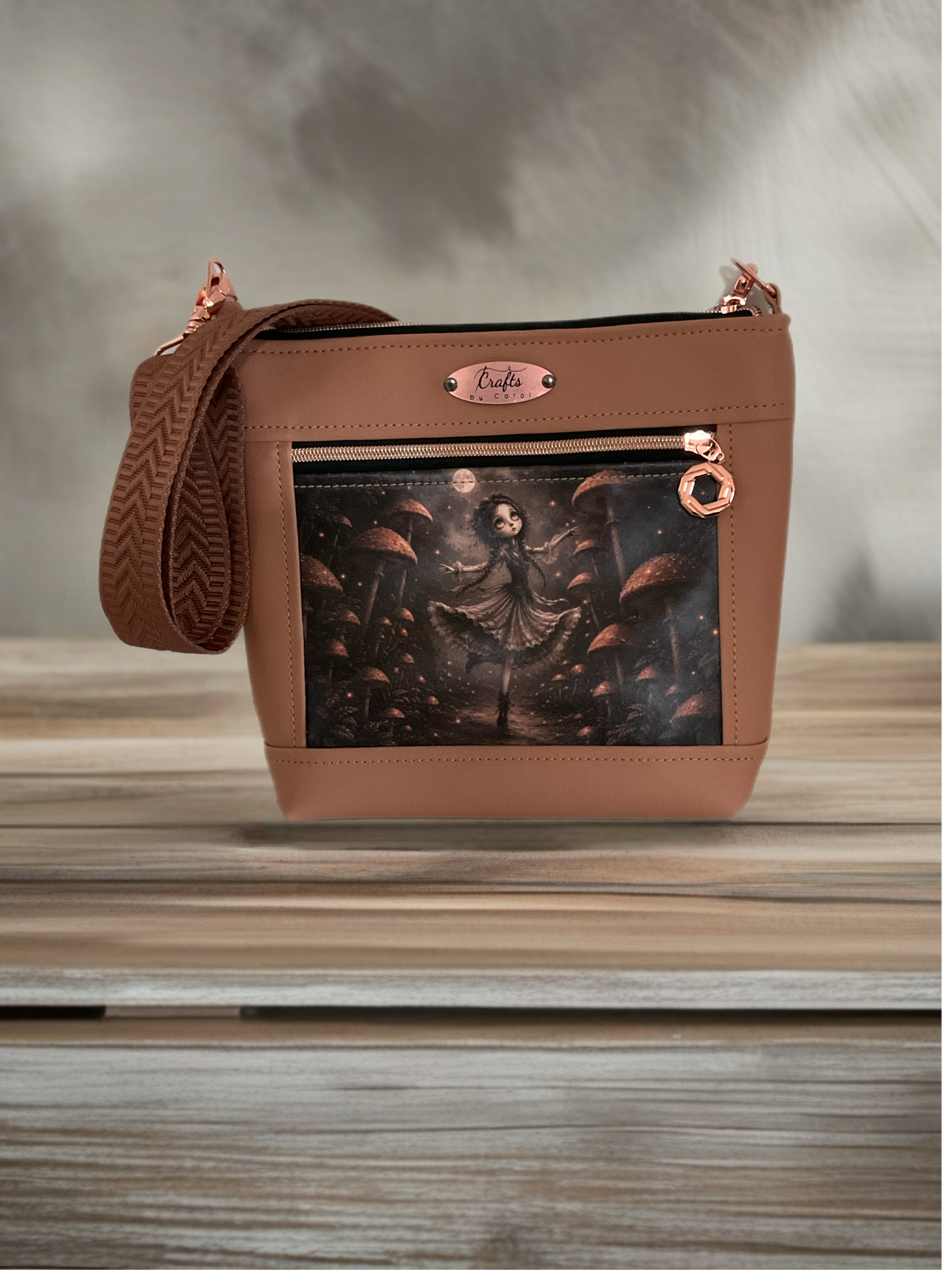 Bag featuring girl and mushrooms bag