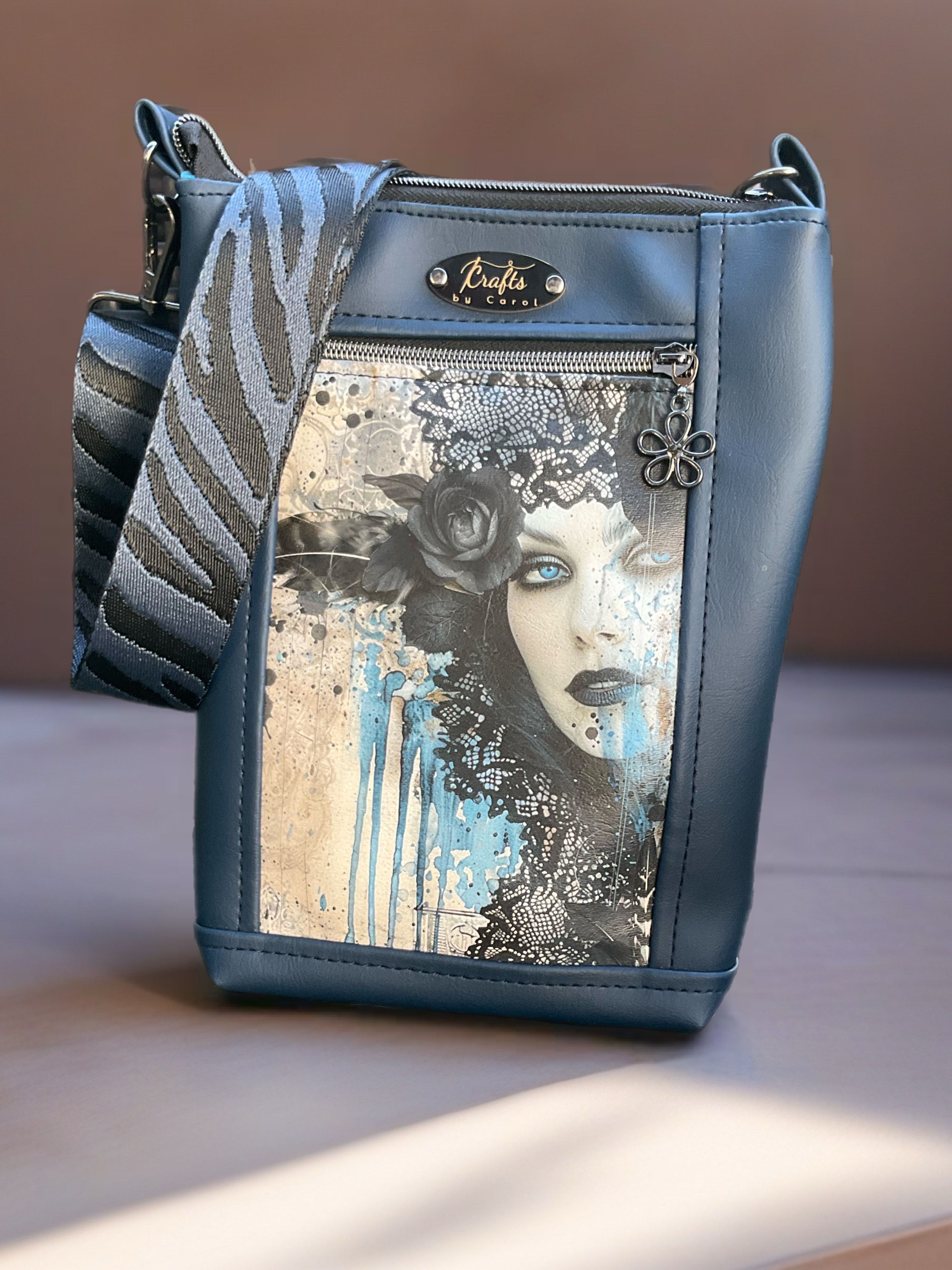Gothic girl print on blue shoulder bag