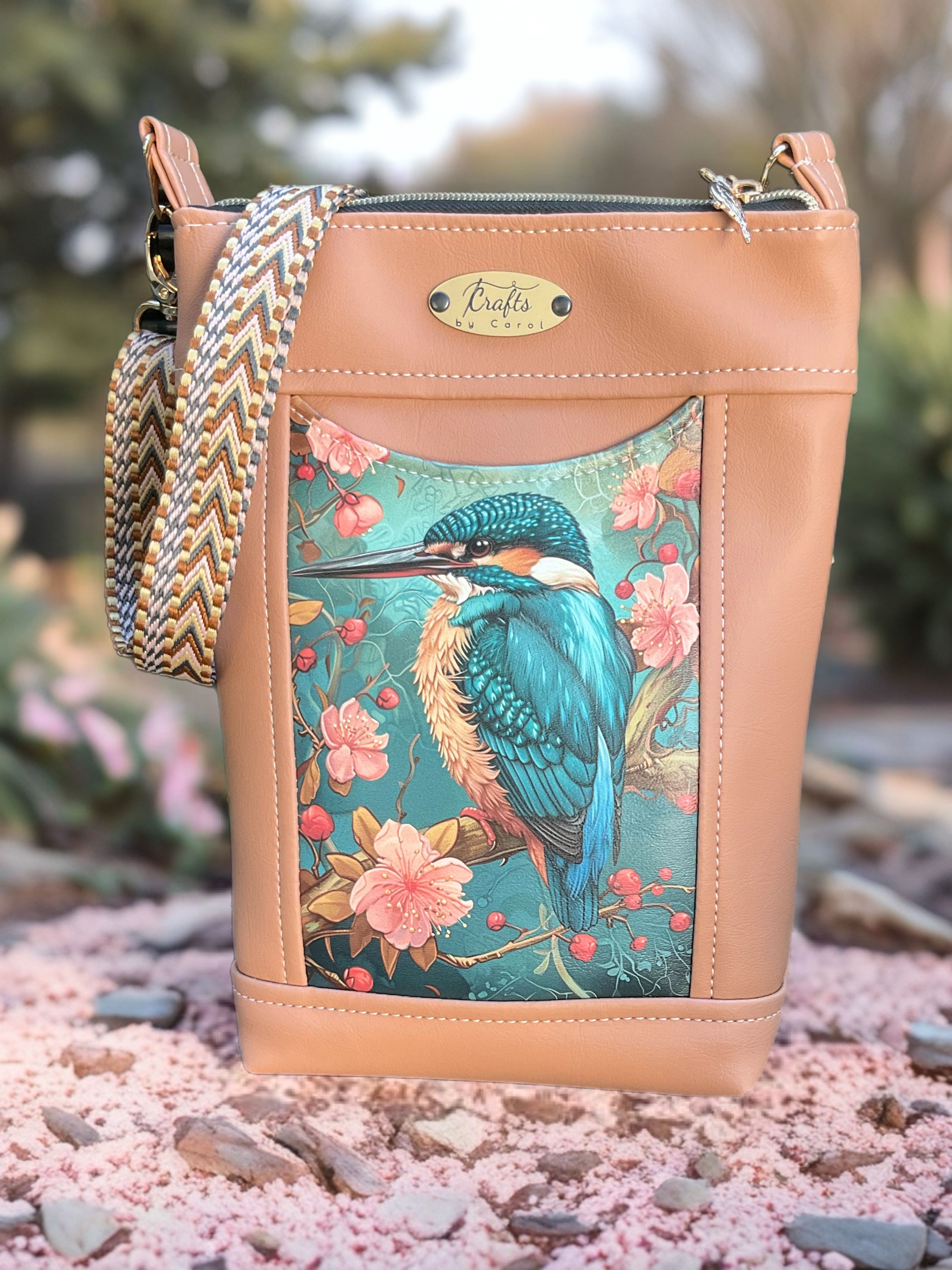 Brown bag with Kingfisher print