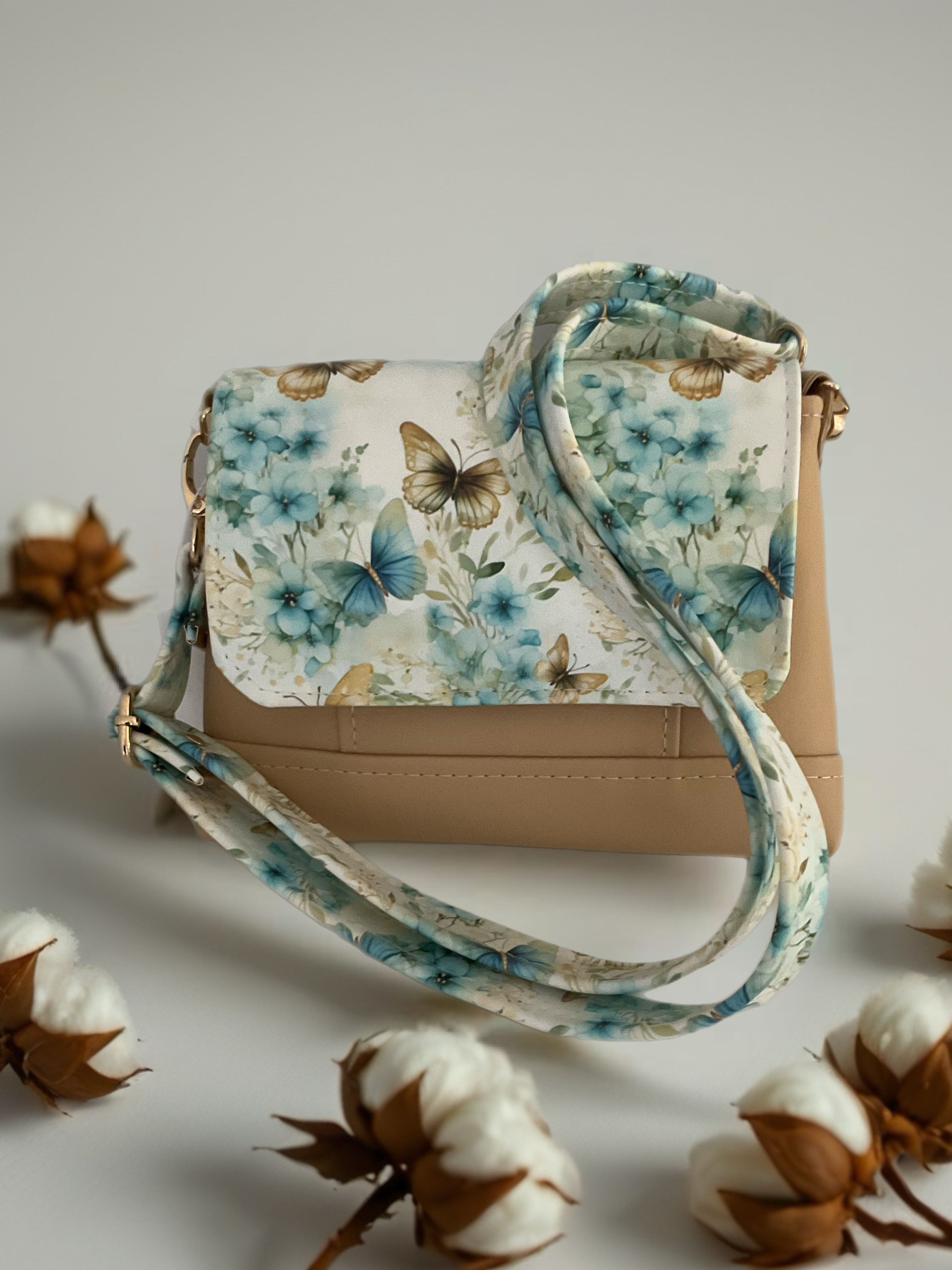 Cream bag, butterfly and flowers print