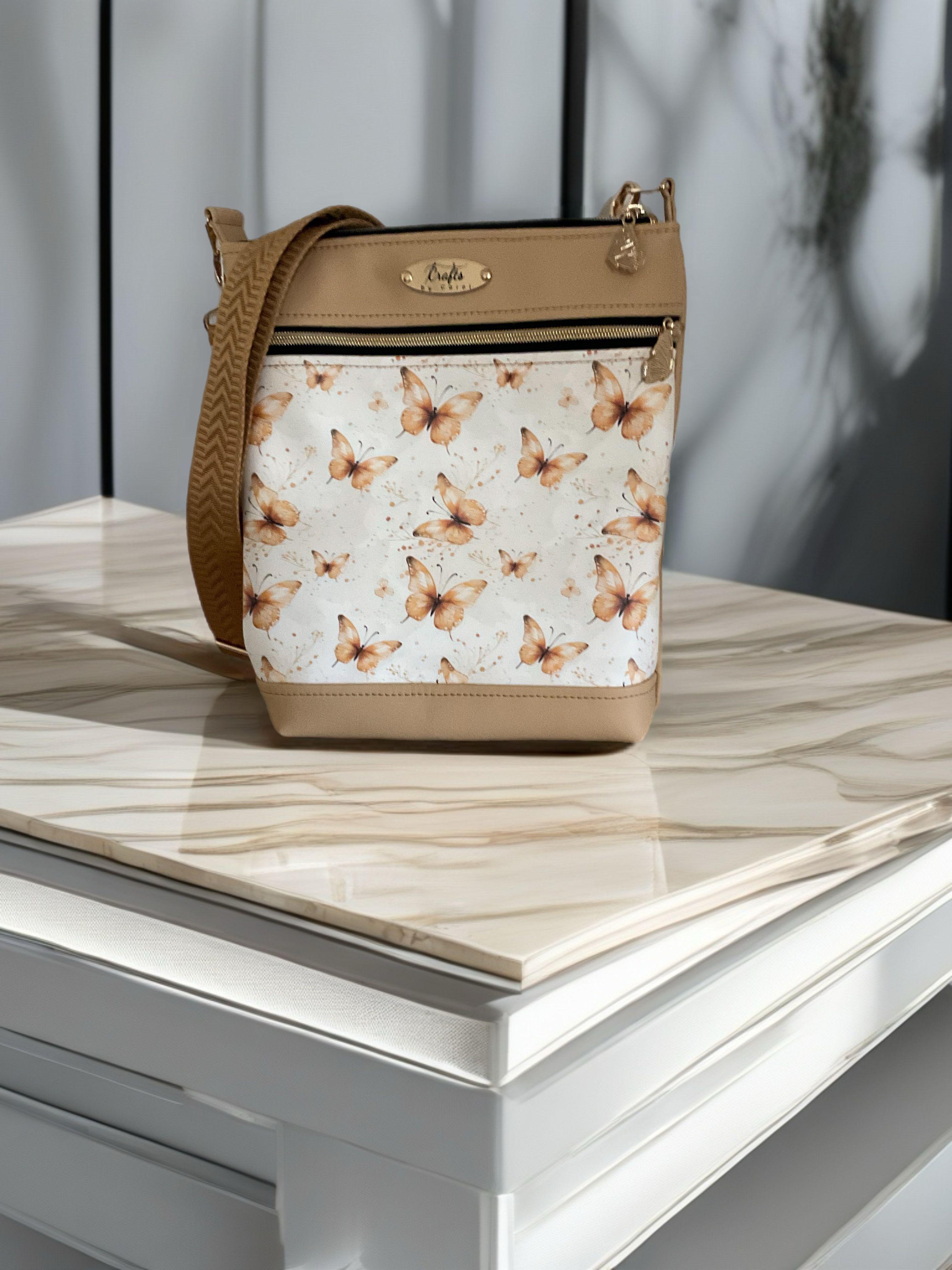 Brown bag with butterflies print