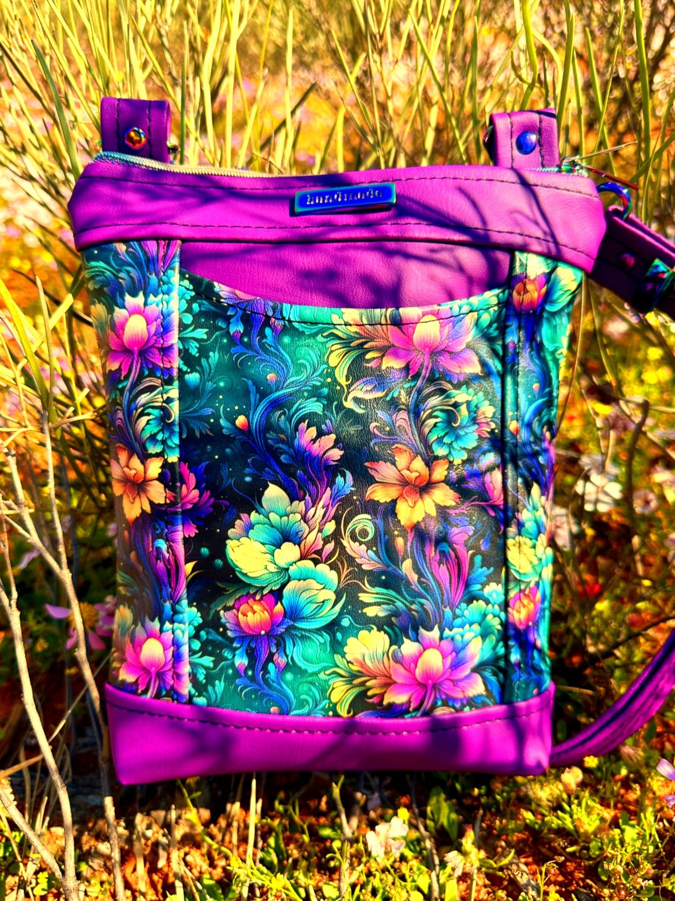 Violet bag with floral print