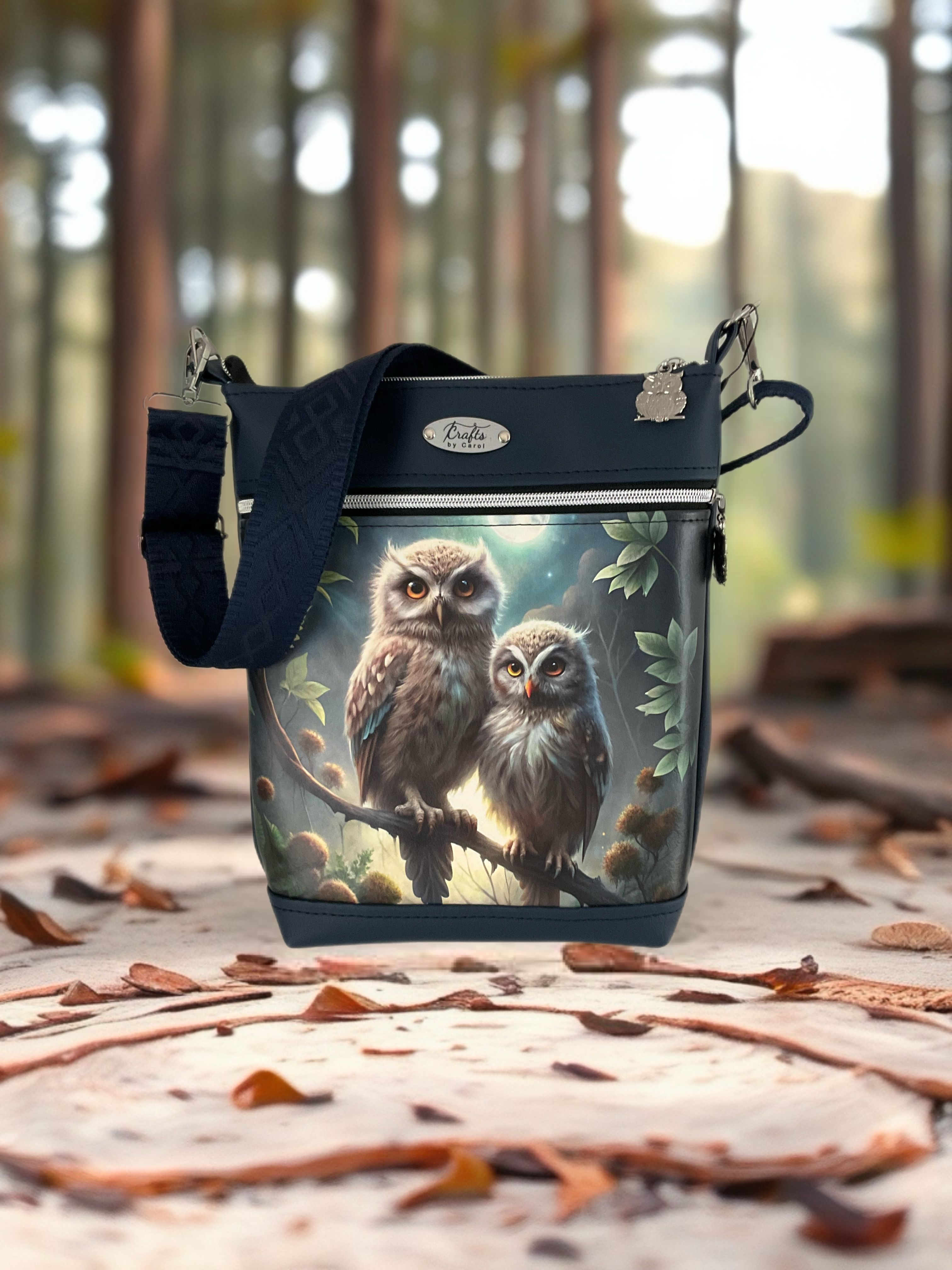 Green bag with owls print