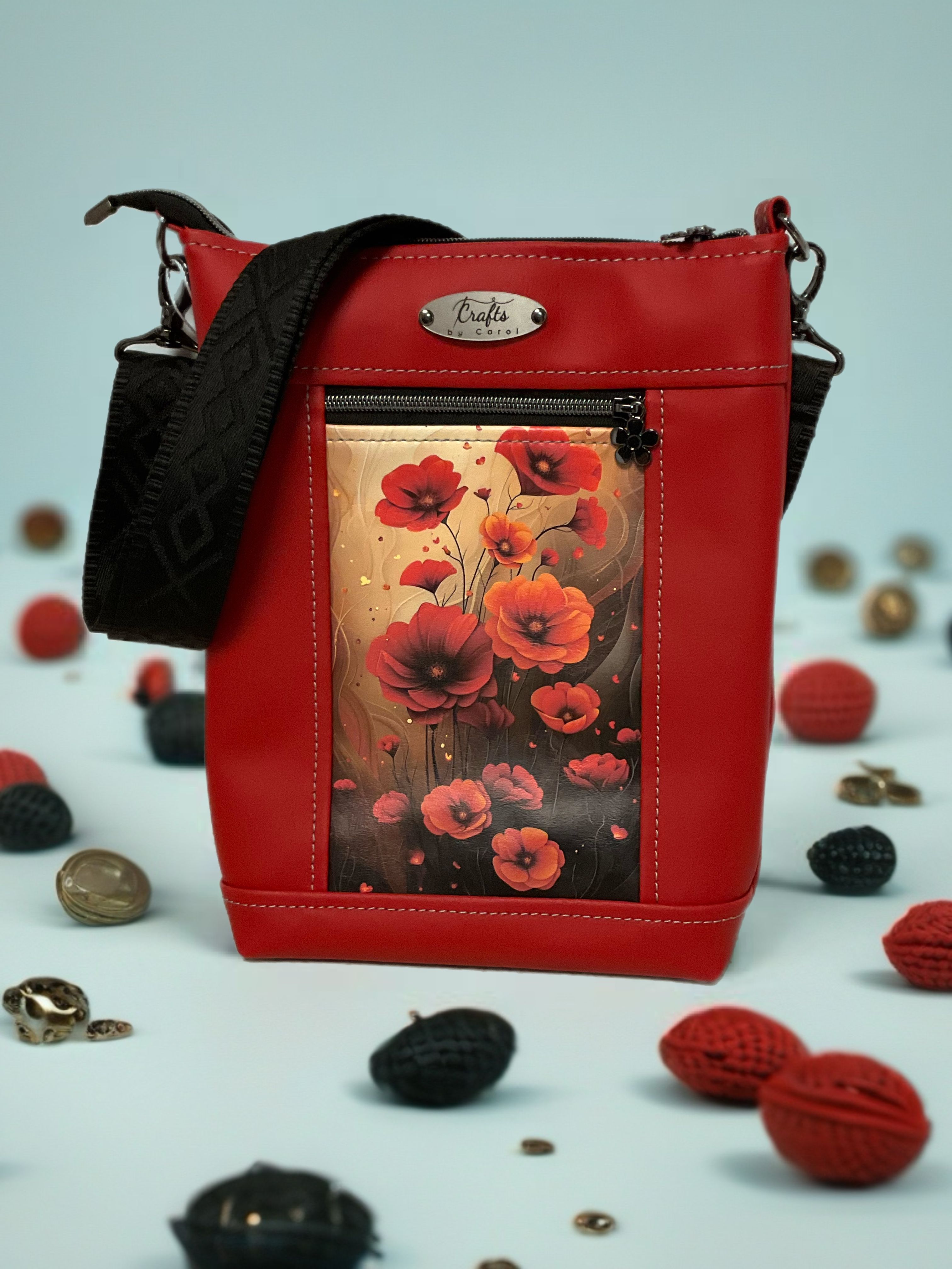 Red bag with poppies print