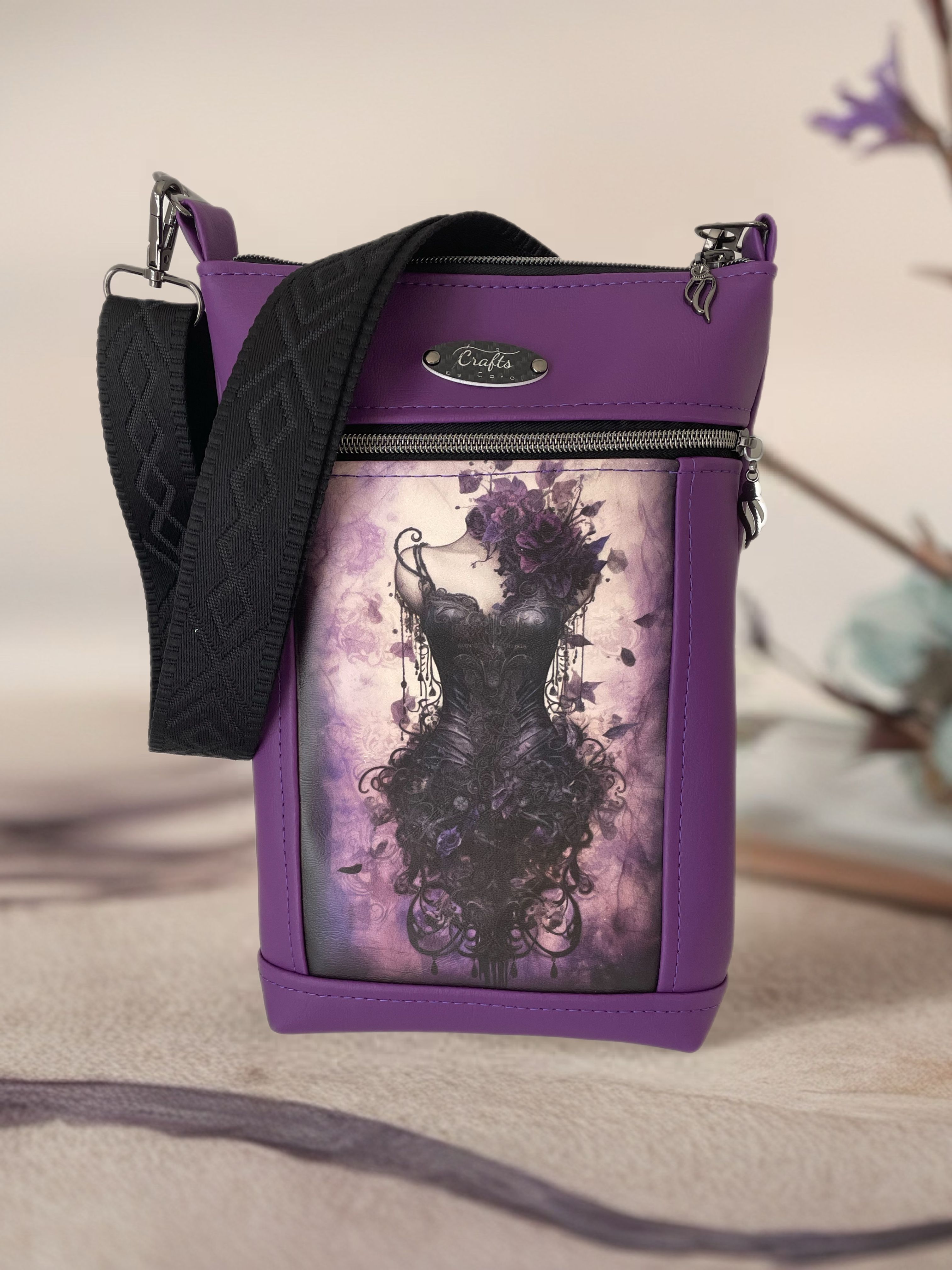 Purple bag with lace bodice print