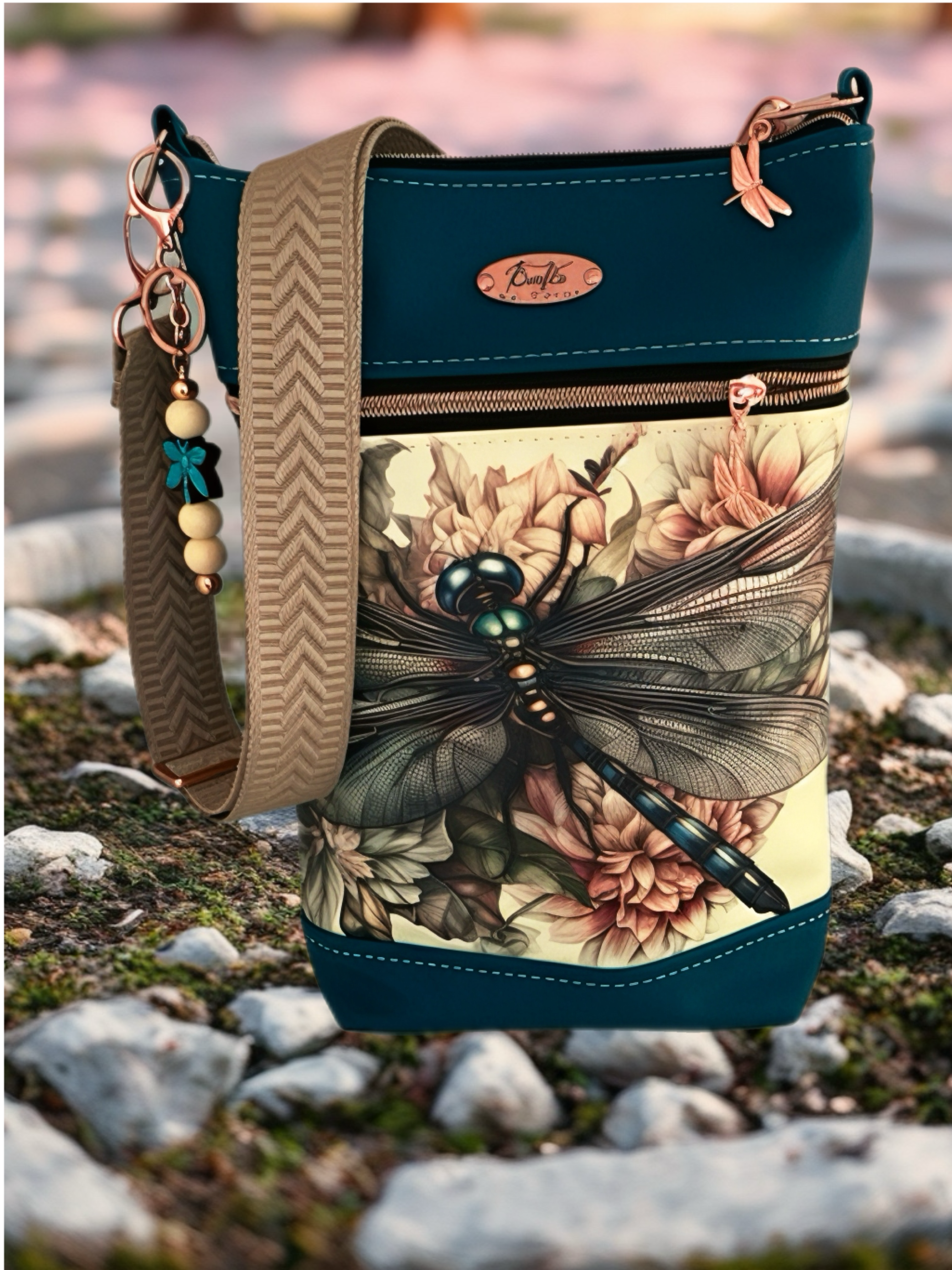 Blue bag with dargonfly print