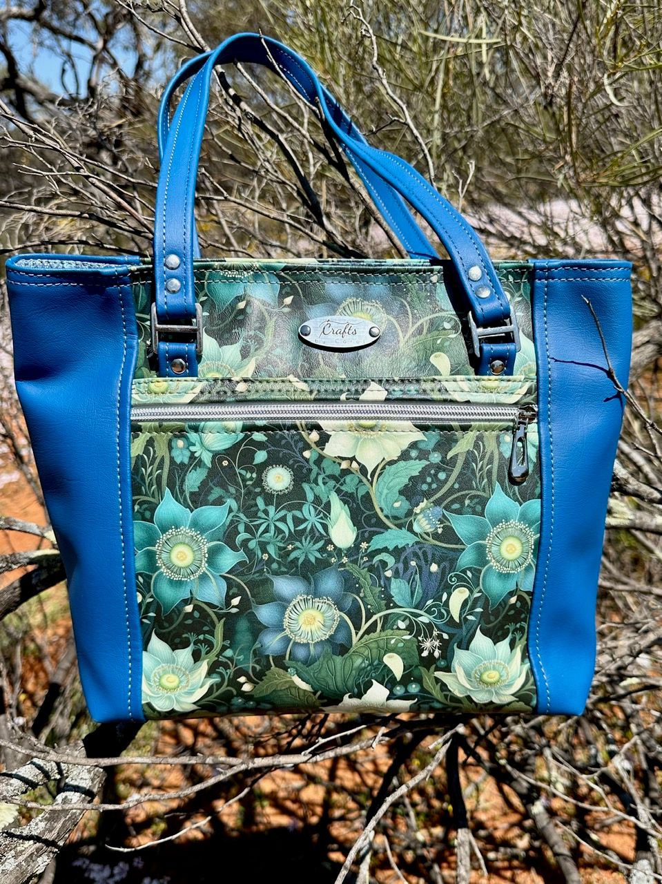 blue bag, floral print