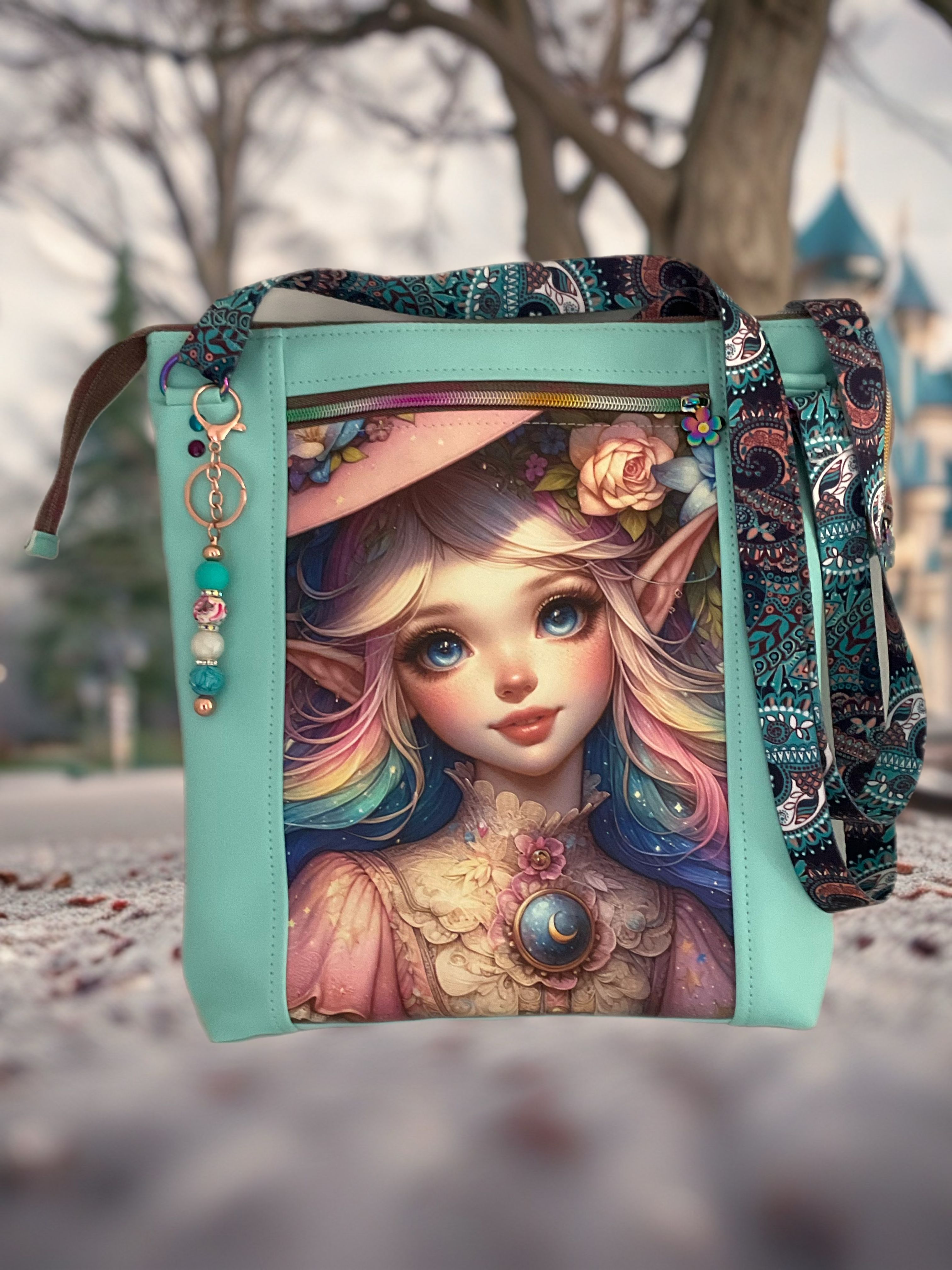 Pale blue bag with pixie print