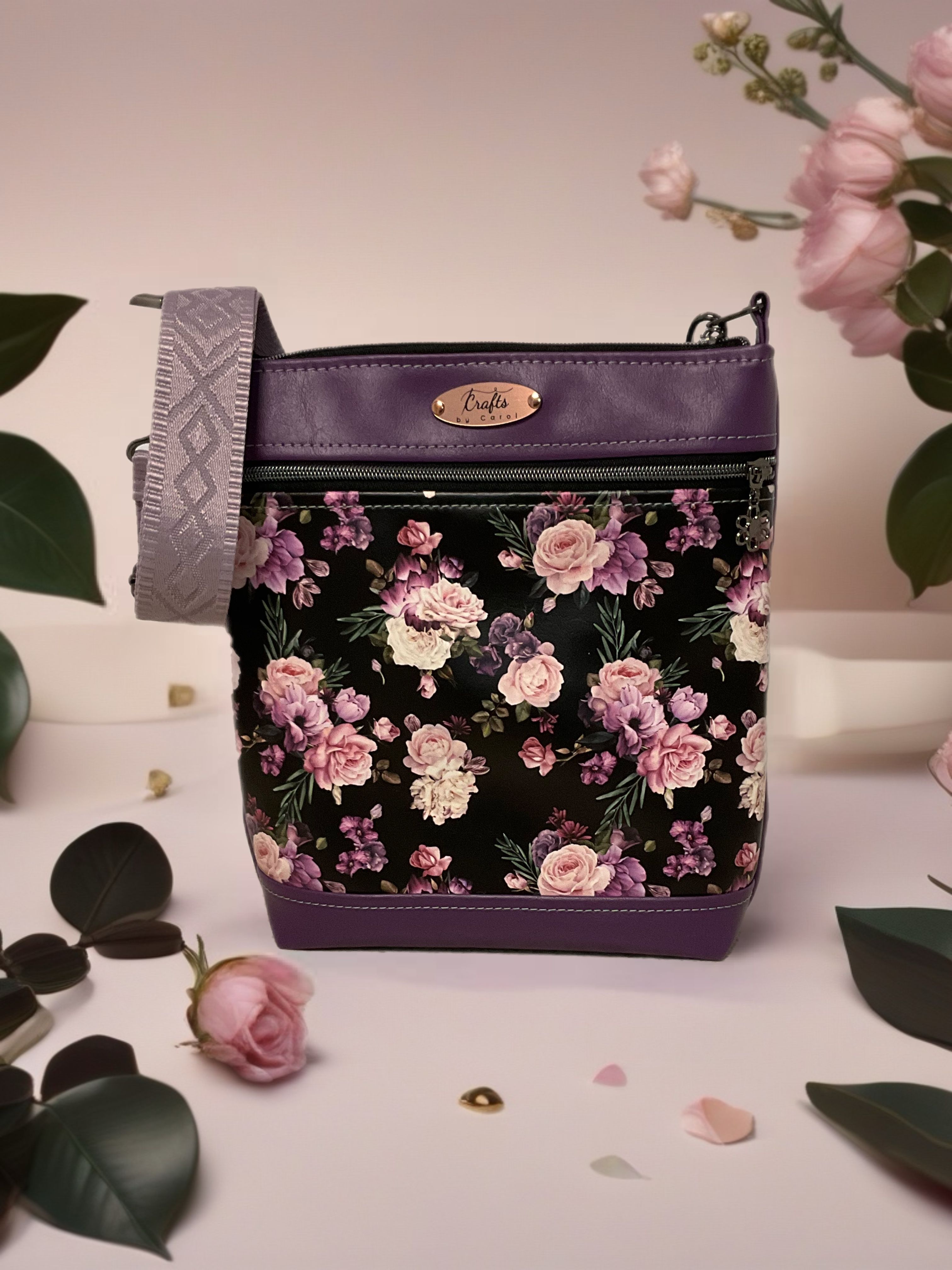 Purple bag with roses print