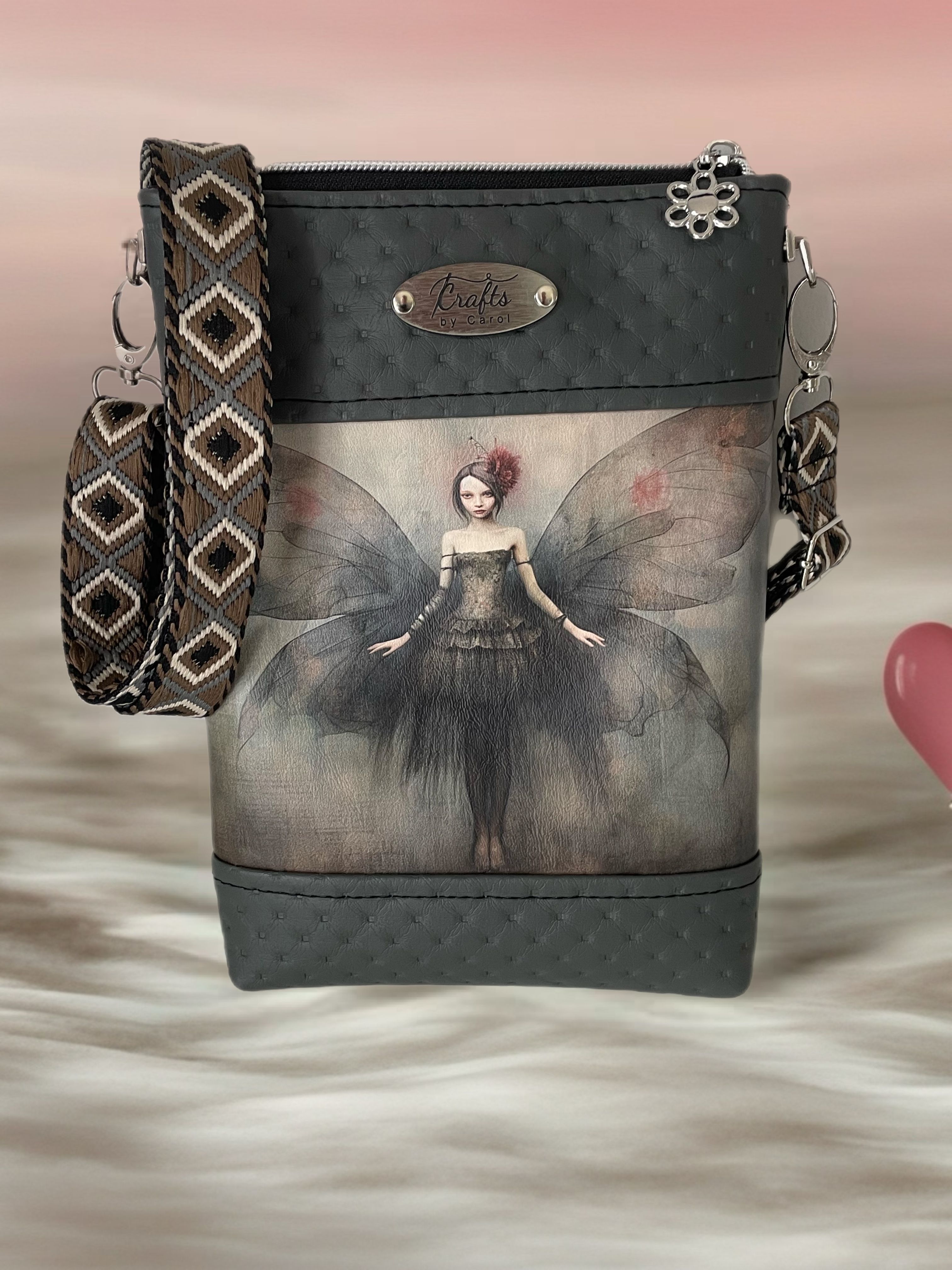 Dark grey bag, fairy print