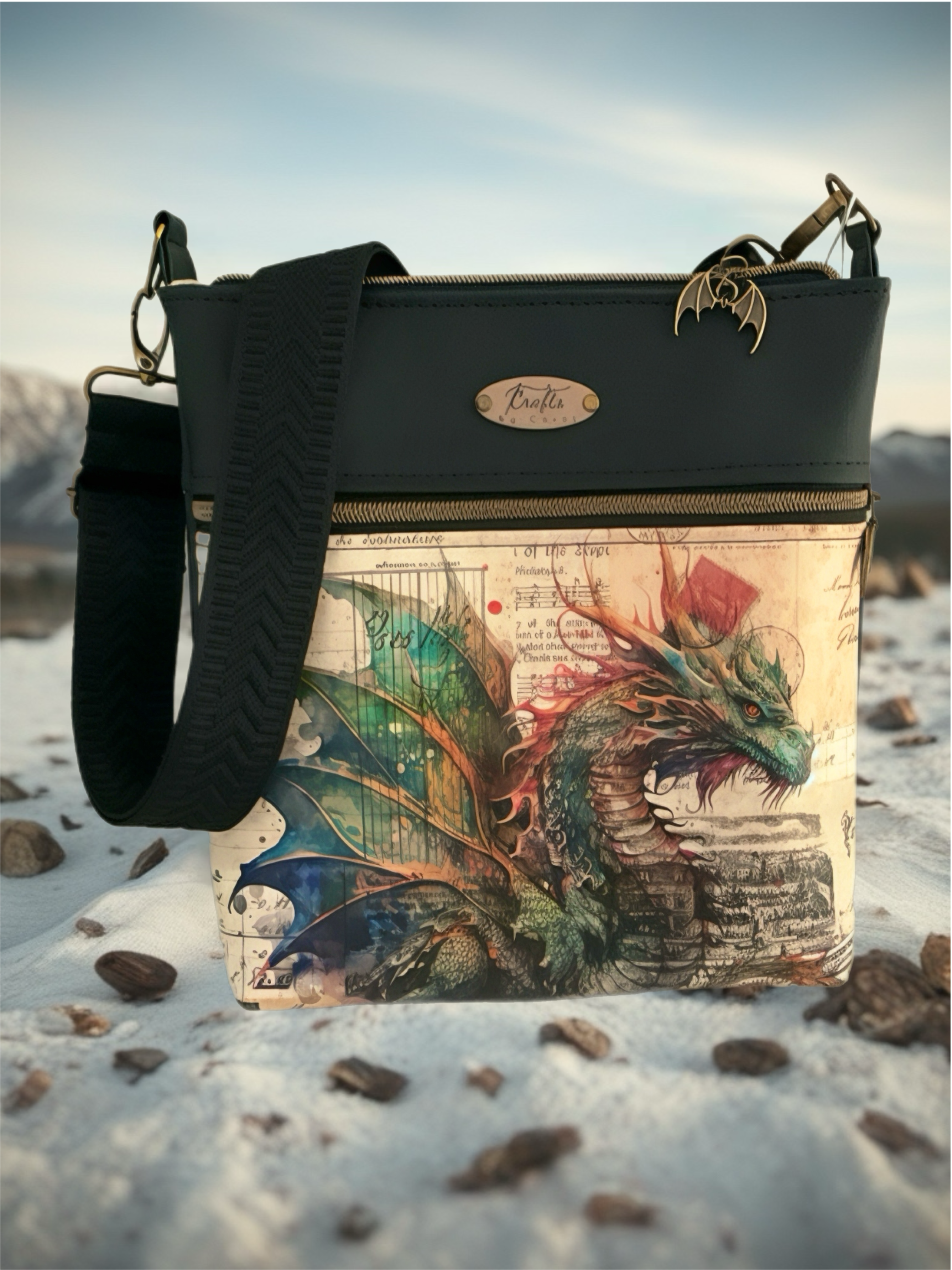 Black bag with dragon print 