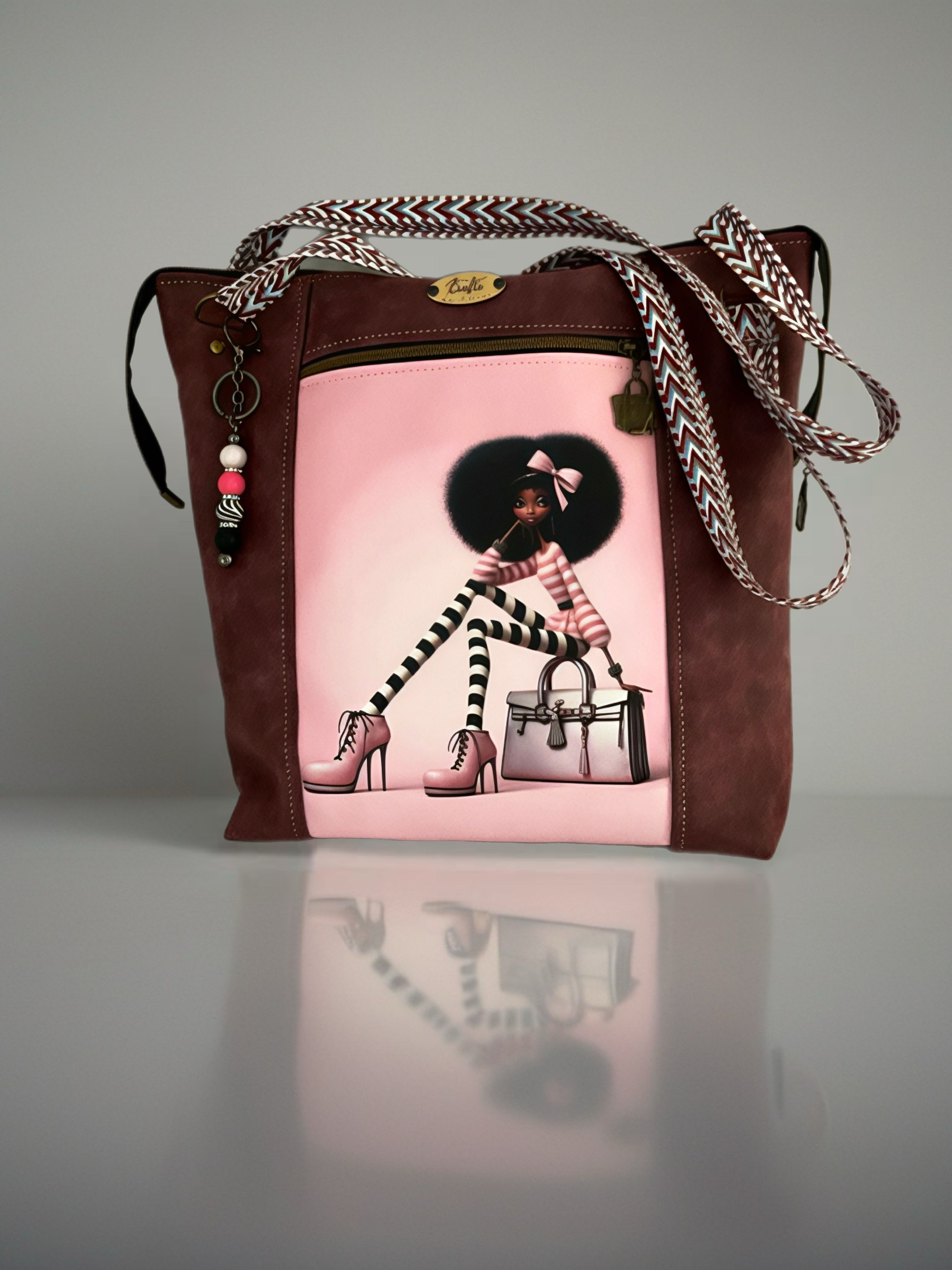 Purple bag, quirky girl print