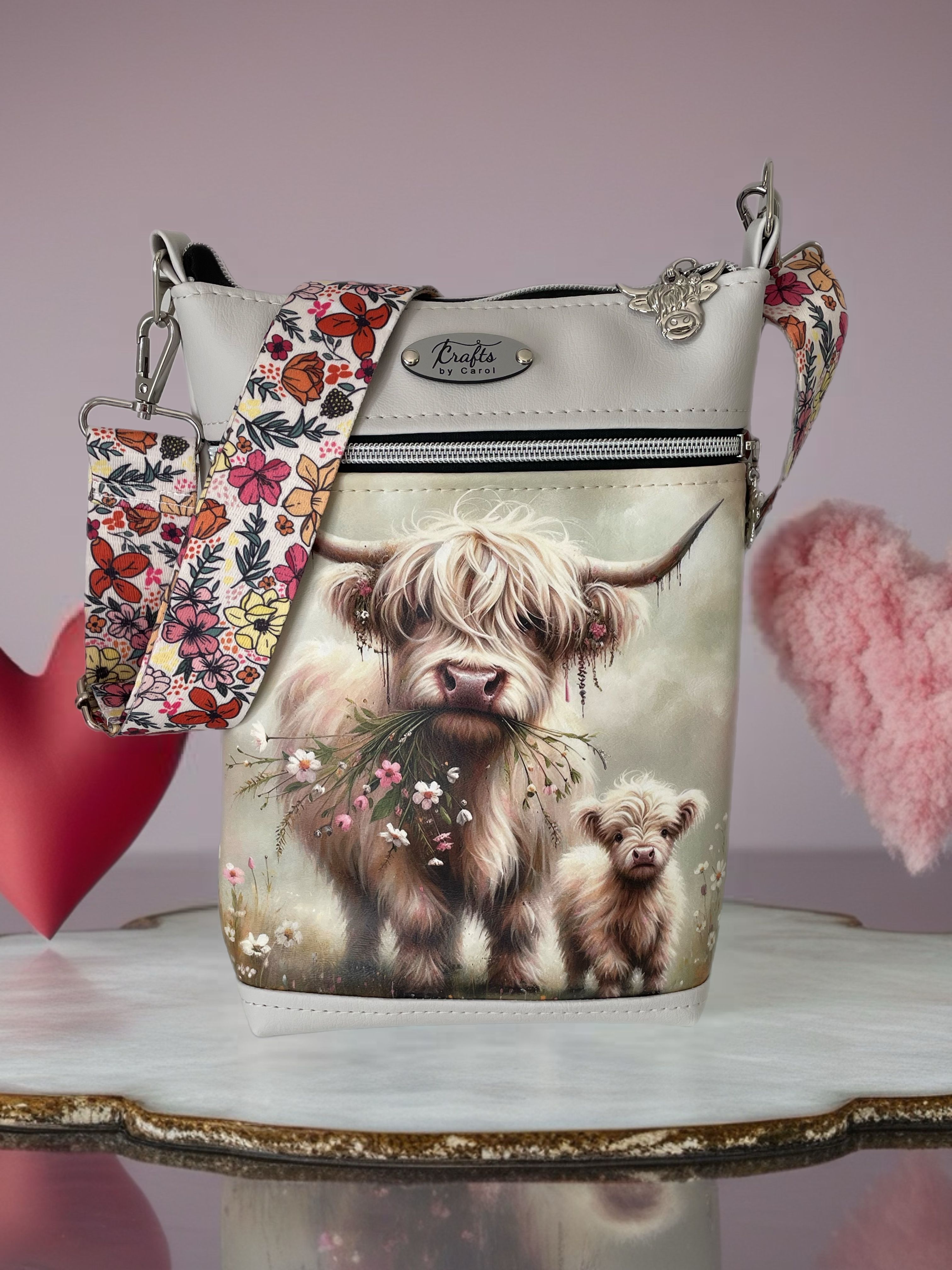 Grey bag with highland cow print