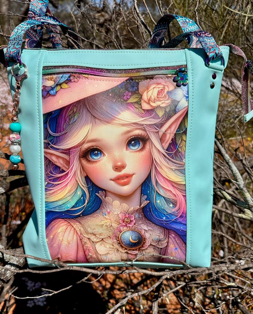 Pale blue bag with pixie print