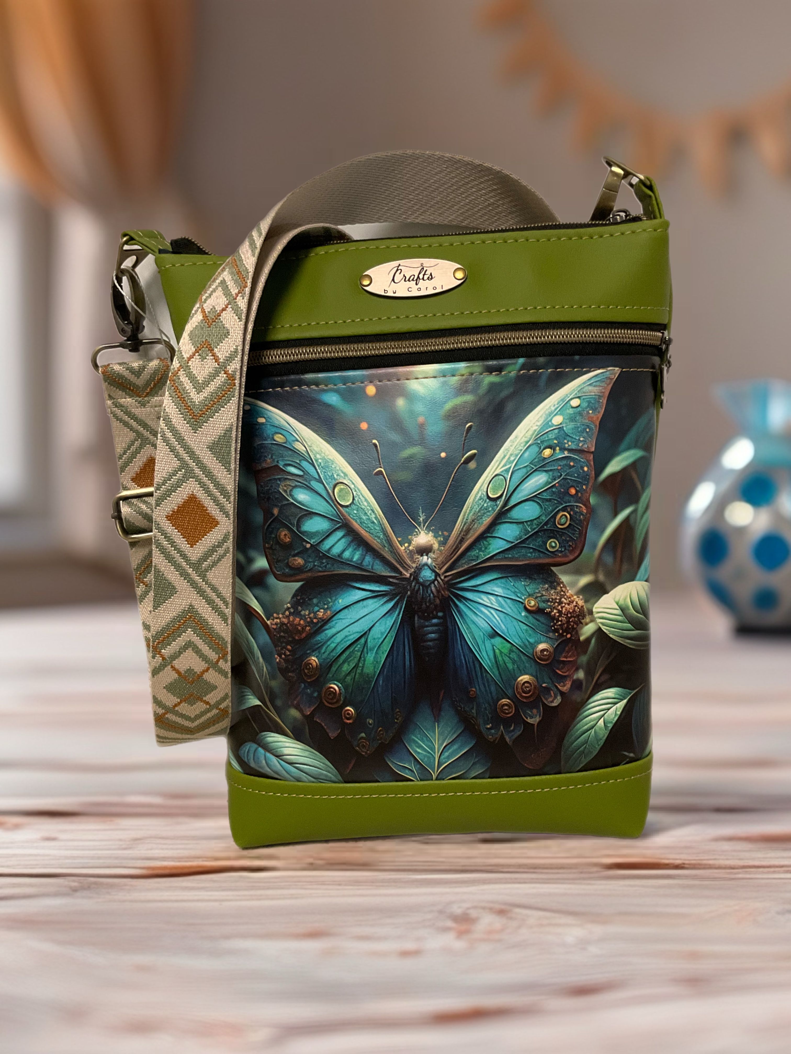 Green bag with butterfly print