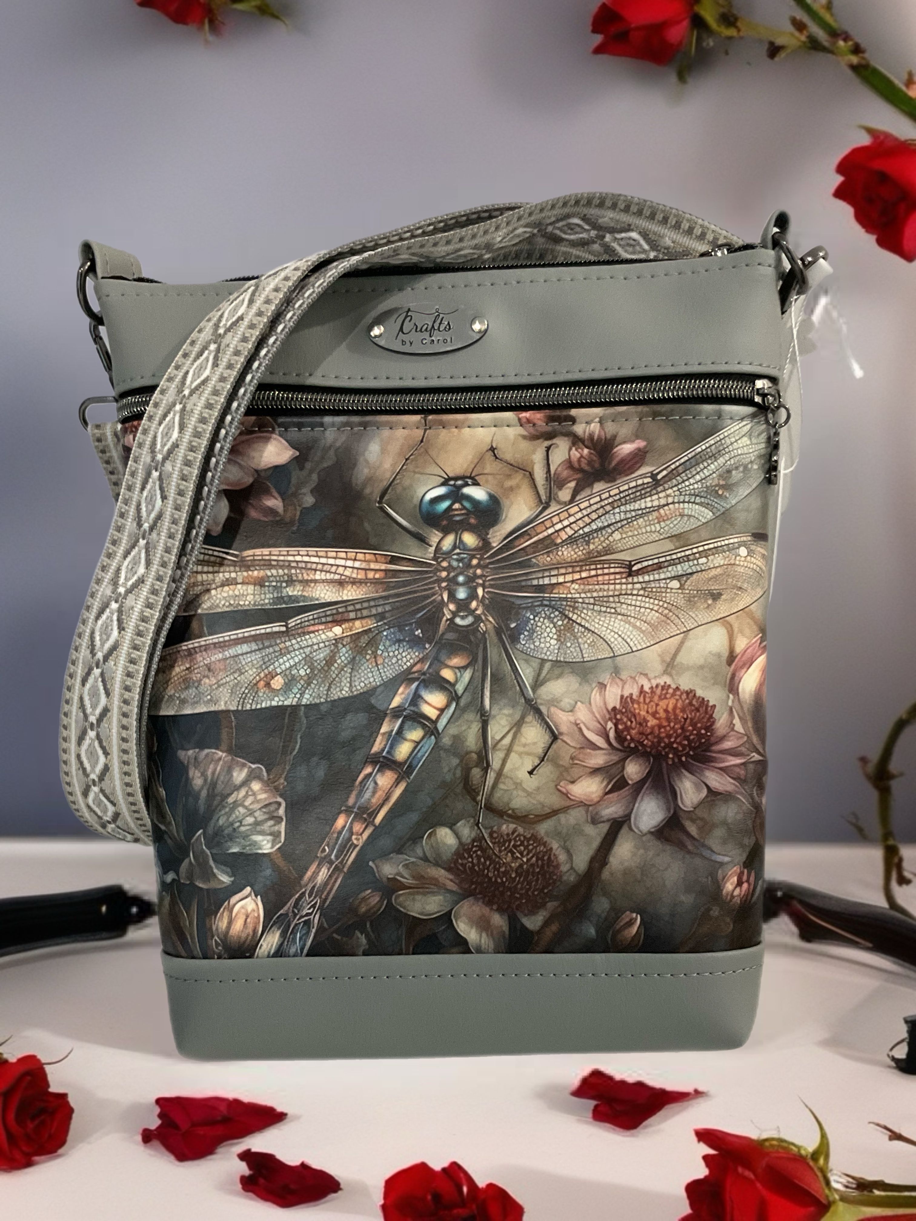 Grey bag, dragonfly print 
