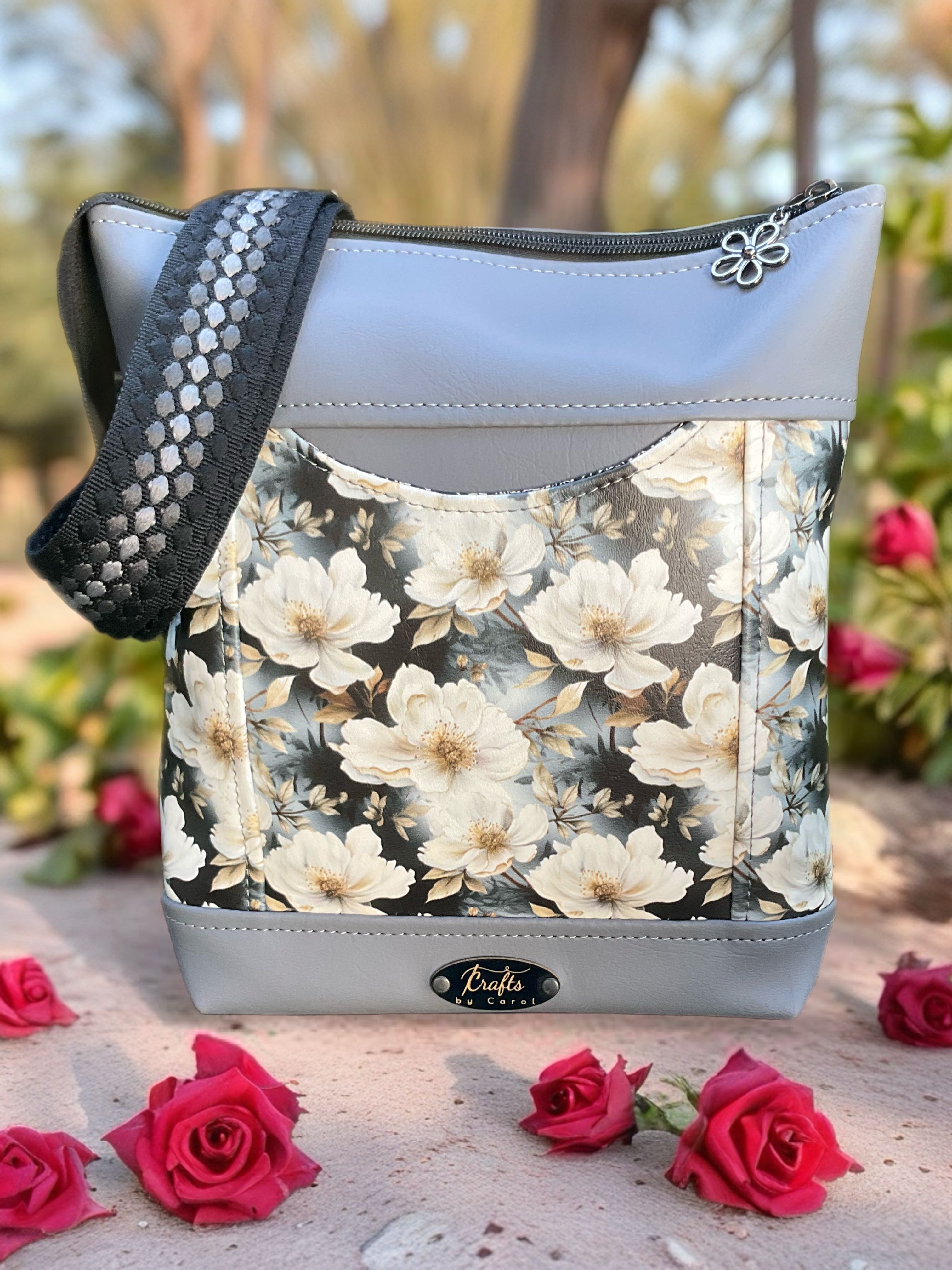 Light grey bag with floral print