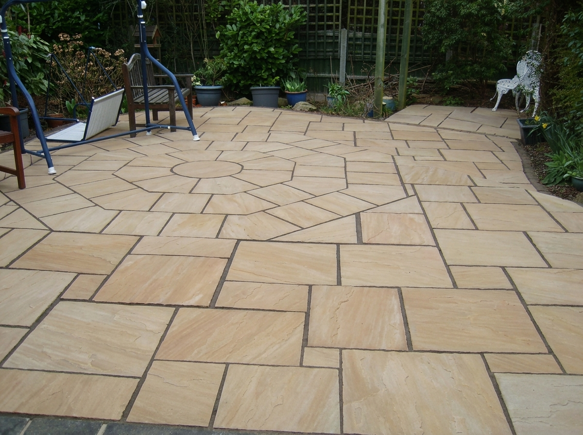 Large flagged patio, after