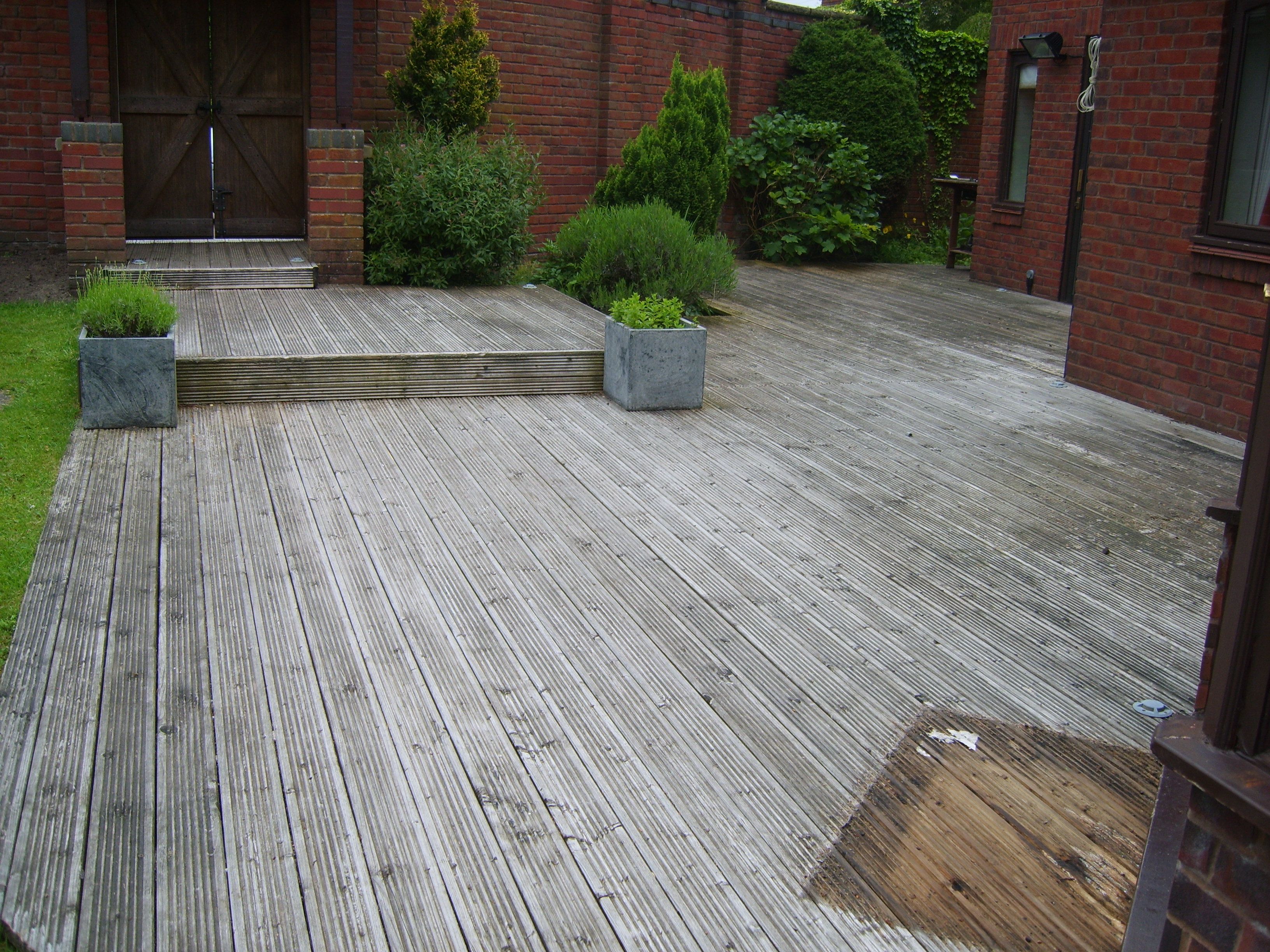 Softwood deck, before
