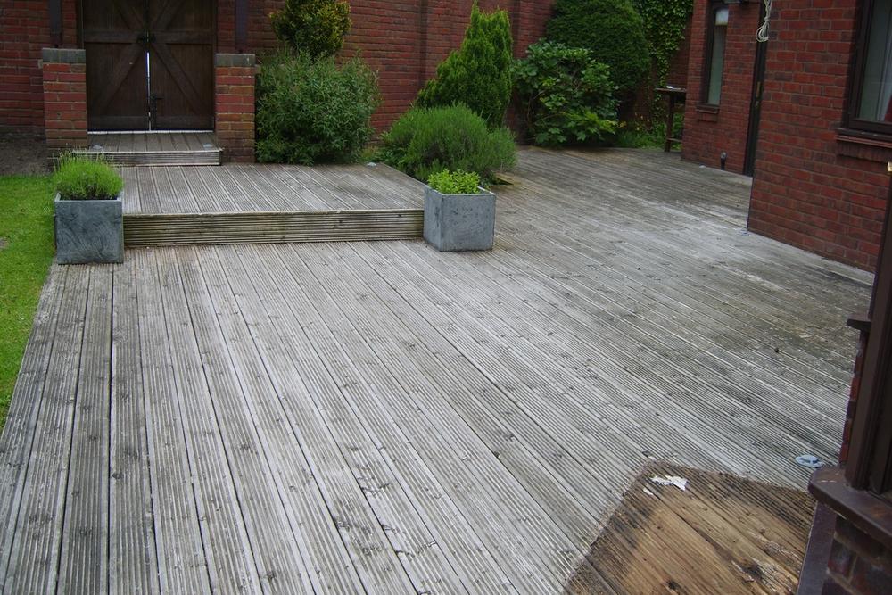 Softwood deck, before