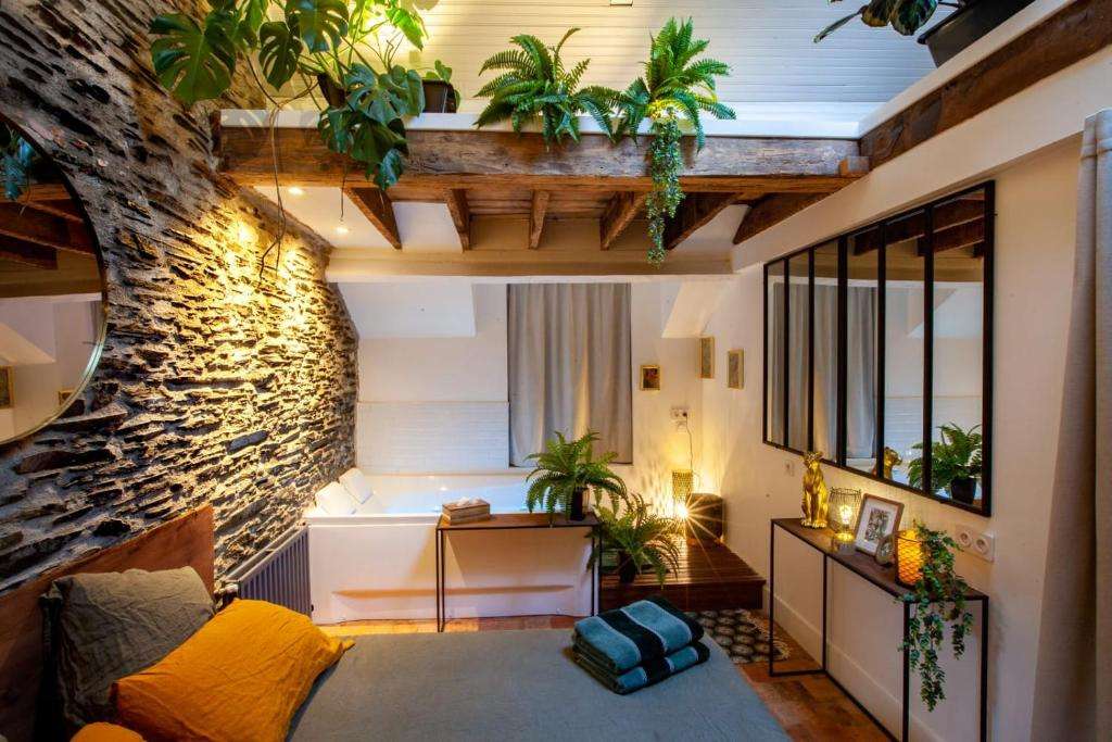 Vue sur Baignoire Balnéo - Love Room Jungle - Les Petits Plaisirs Angers