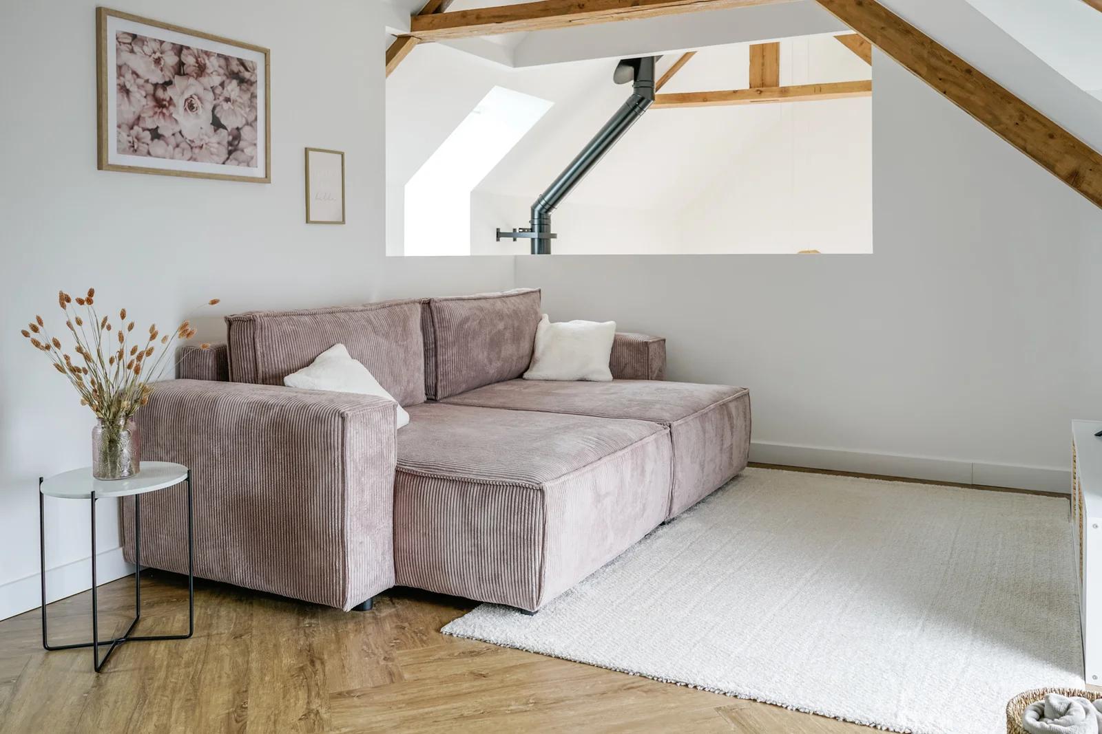 Canapé - coin TV - Gîte Le Béguin