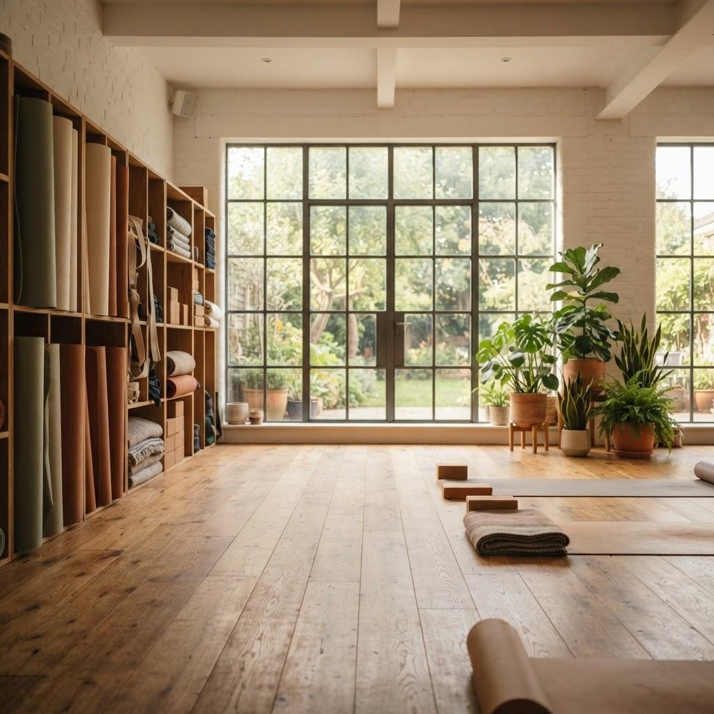 A sunlit yoga studio