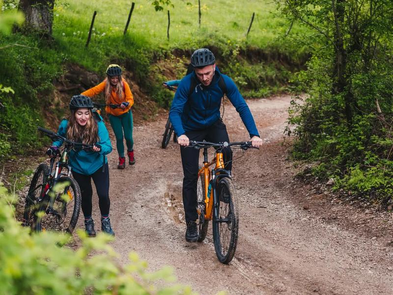 On the forest trails, navigation needs attention A mountain bike trail through the forest in the Pădurea Craiului Mountains