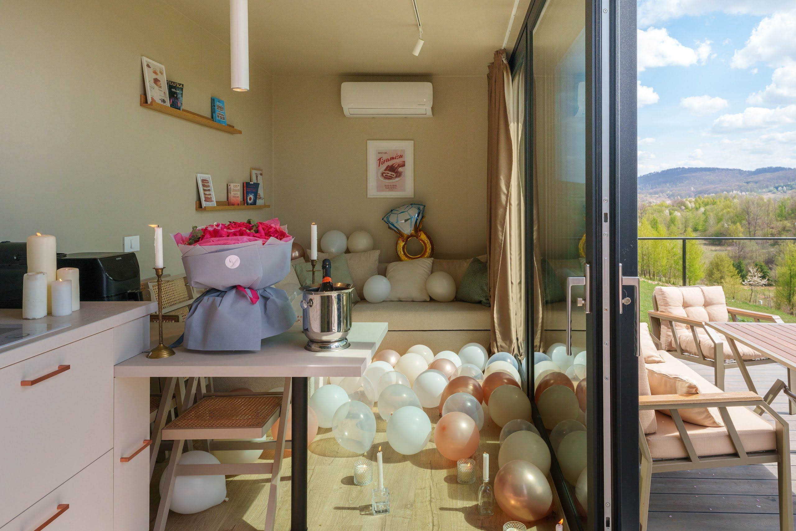 Romantic setup inside a tiny house at Coniferis Retreat