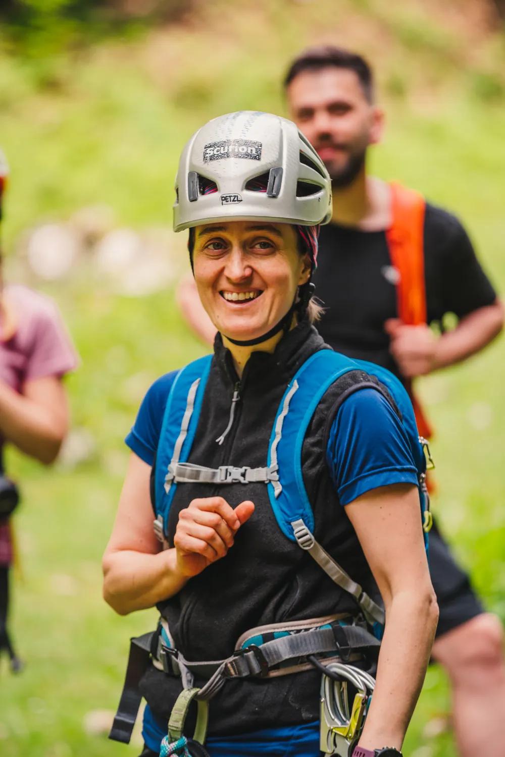 Via ferrata equipment: harness, helmet and lanyard set