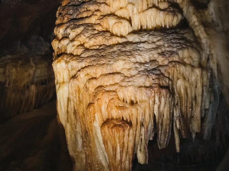 Columns form where a stalactite meets a stalagmite A limestone column in a cave in the Pădurea Craiului Mountains