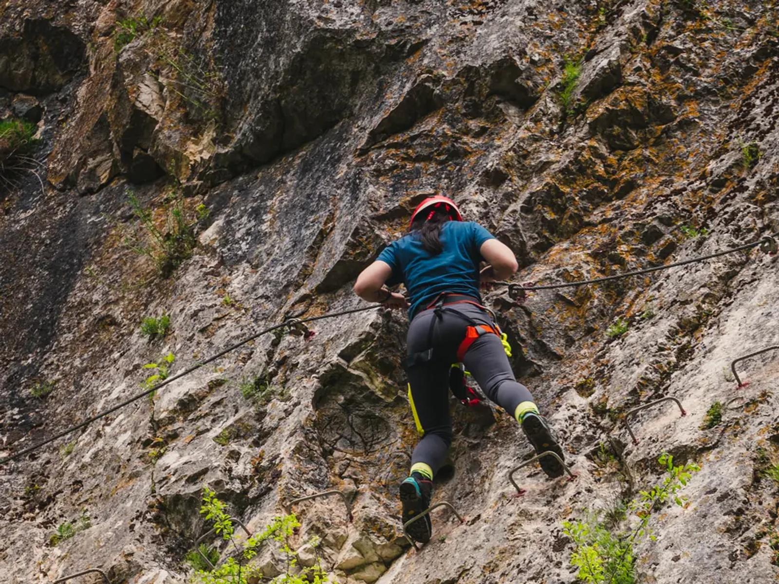 The Fairy Wall, above the Crișul Repede Gorge Climbing the limestone wall on the via ferrata route in the Crișul Repede Gorge