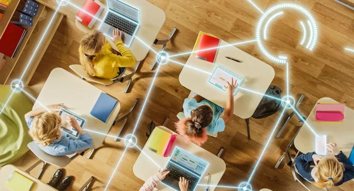 Children working with AI-enhanced classroom technology