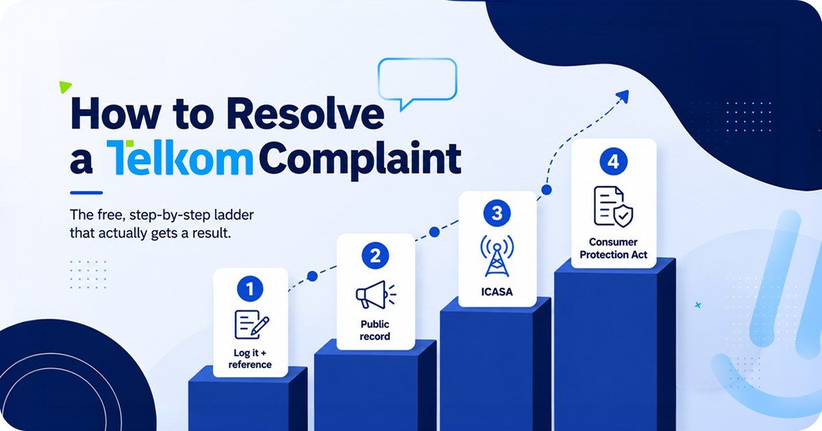 The steps to resolve a Telkom complaint in South Africa, from logging it to escalating to ICASA