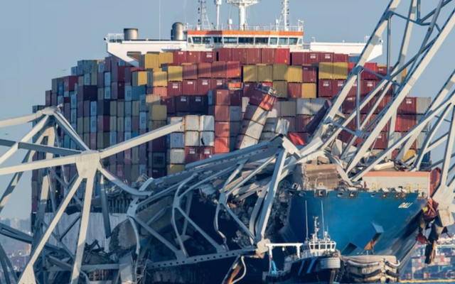 Ship after it crashed into a steel bridge