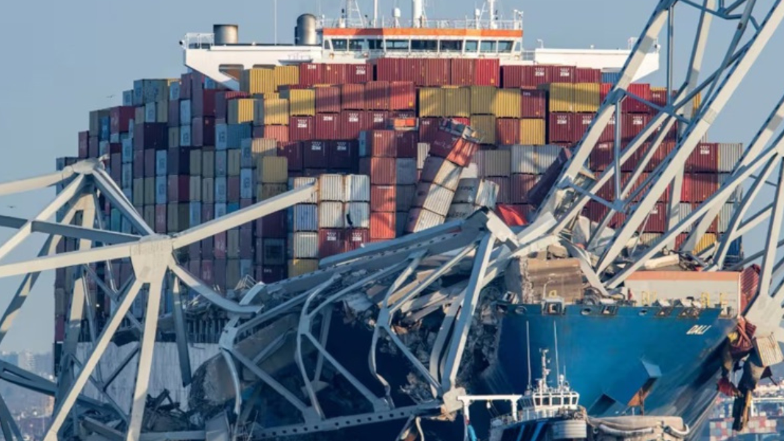 Ship after it crashed into a steel bridge
