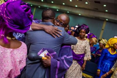 Hugging Gbekeloluwa after the Joining Ceremony at their wedding