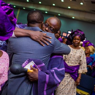 Hugging Gbekeloluwa after the Joining Ceremony at their wedding