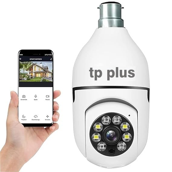 TP-Plus Wi-Fi CCTV Camera 1080p Wireless PTZ Bulb Shape V380 Pro | 360° Smart Home Security Camera Light Vision 24x7 Continuous Recording with Motion Sensor Indoor Outdoor Use
