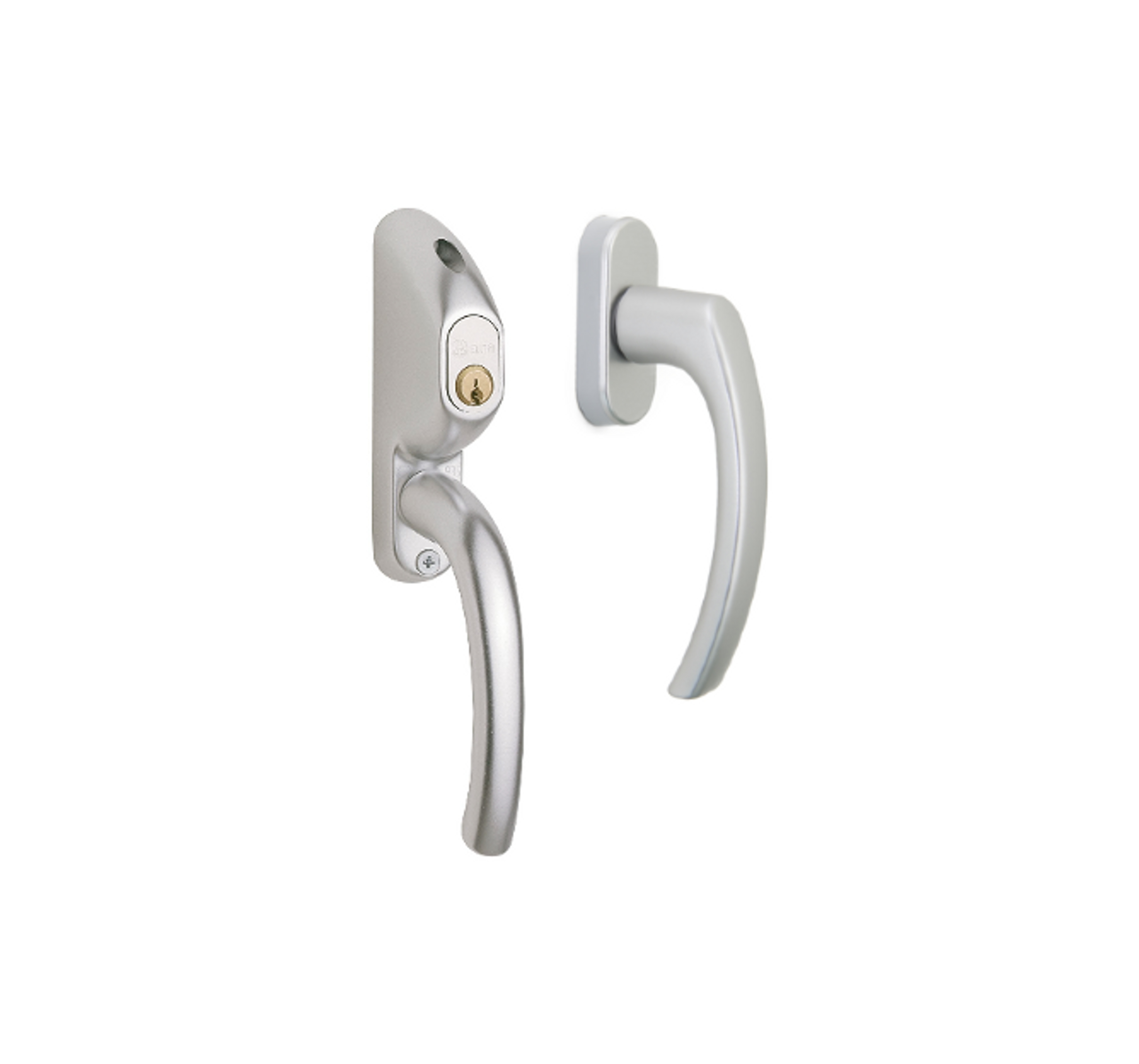 Handtagspaket 6: Silvrigt Assa handtag invändigt, silvrigt handtag utvändigt Handtagspaket 6: Silvrigt Assa handtag invändigt, silvrigt handtag utvändigt